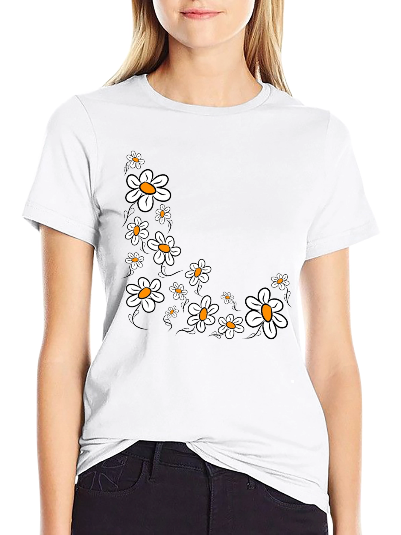 Daisy Graphic Print Black T-Shirt
