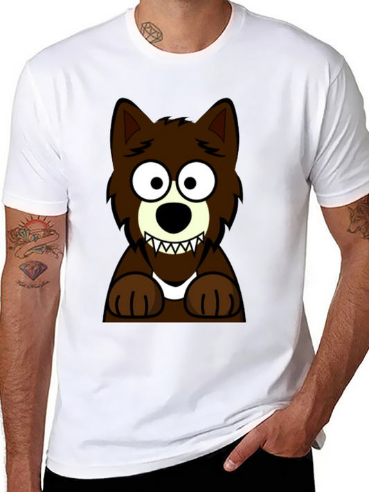 Cartoon Wolf Graphic Tee -  Black Cotton T-Shirt