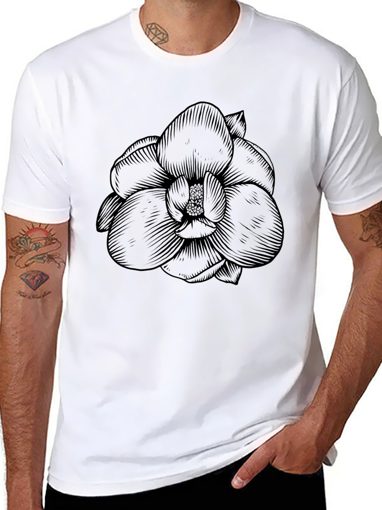 Floral Graphic Print T-Shirt - Black