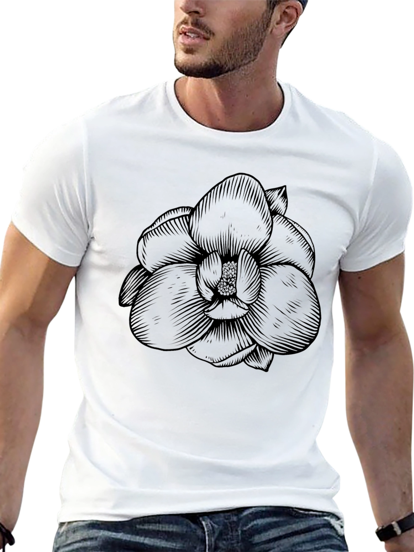 Floral Graphic Print T-Shirt - Black
