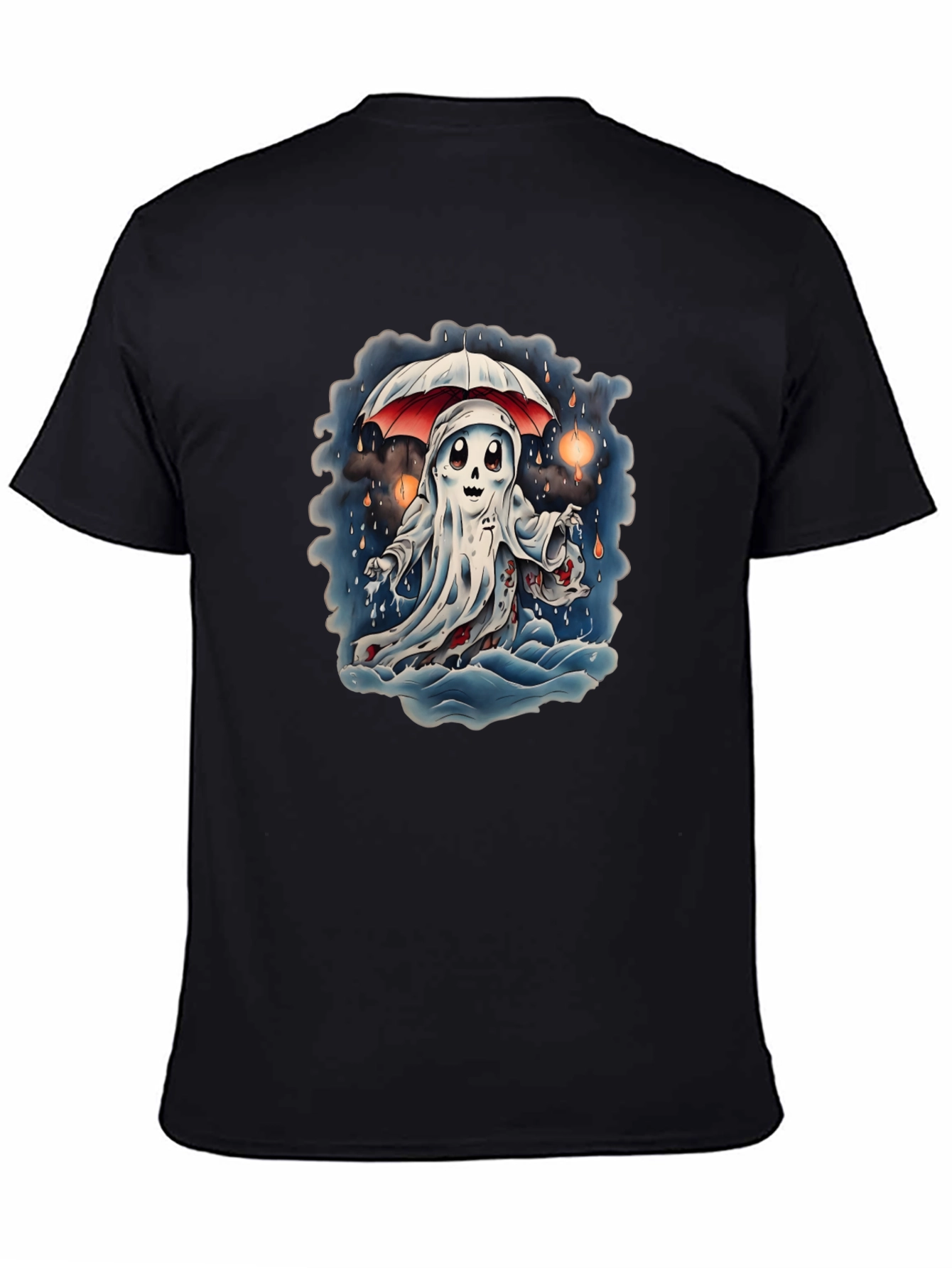 Spooky Ghost Under Umbrella Graphic Tee