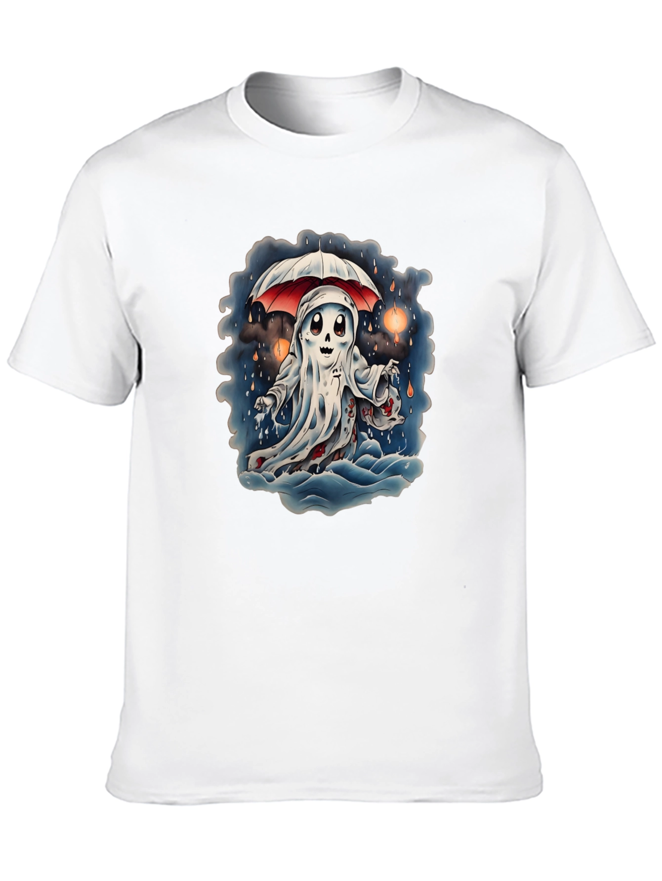 Spooky Ghost Under Umbrella Graphic Tee