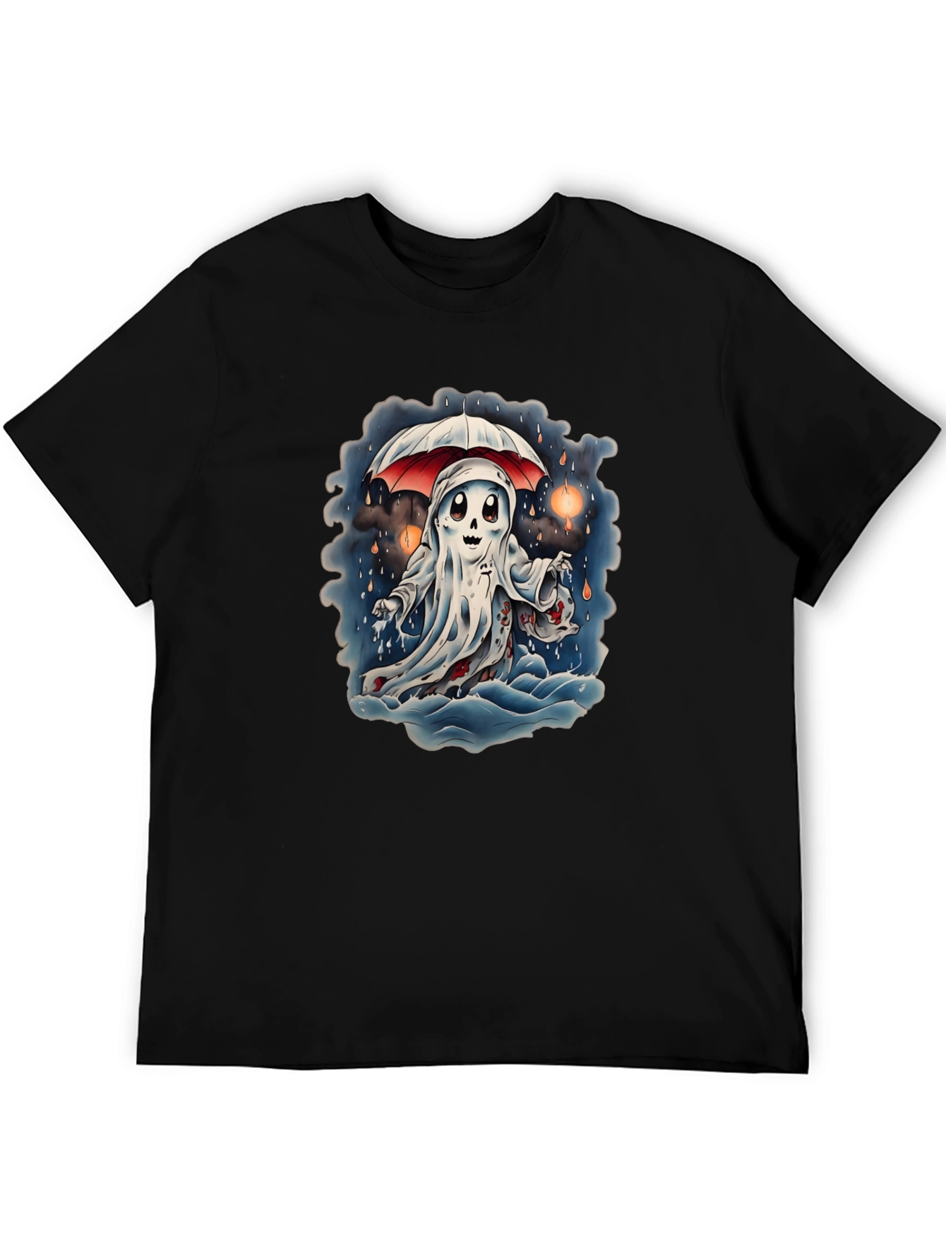 Spooky Ghost Under Umbrella Graphic Tee