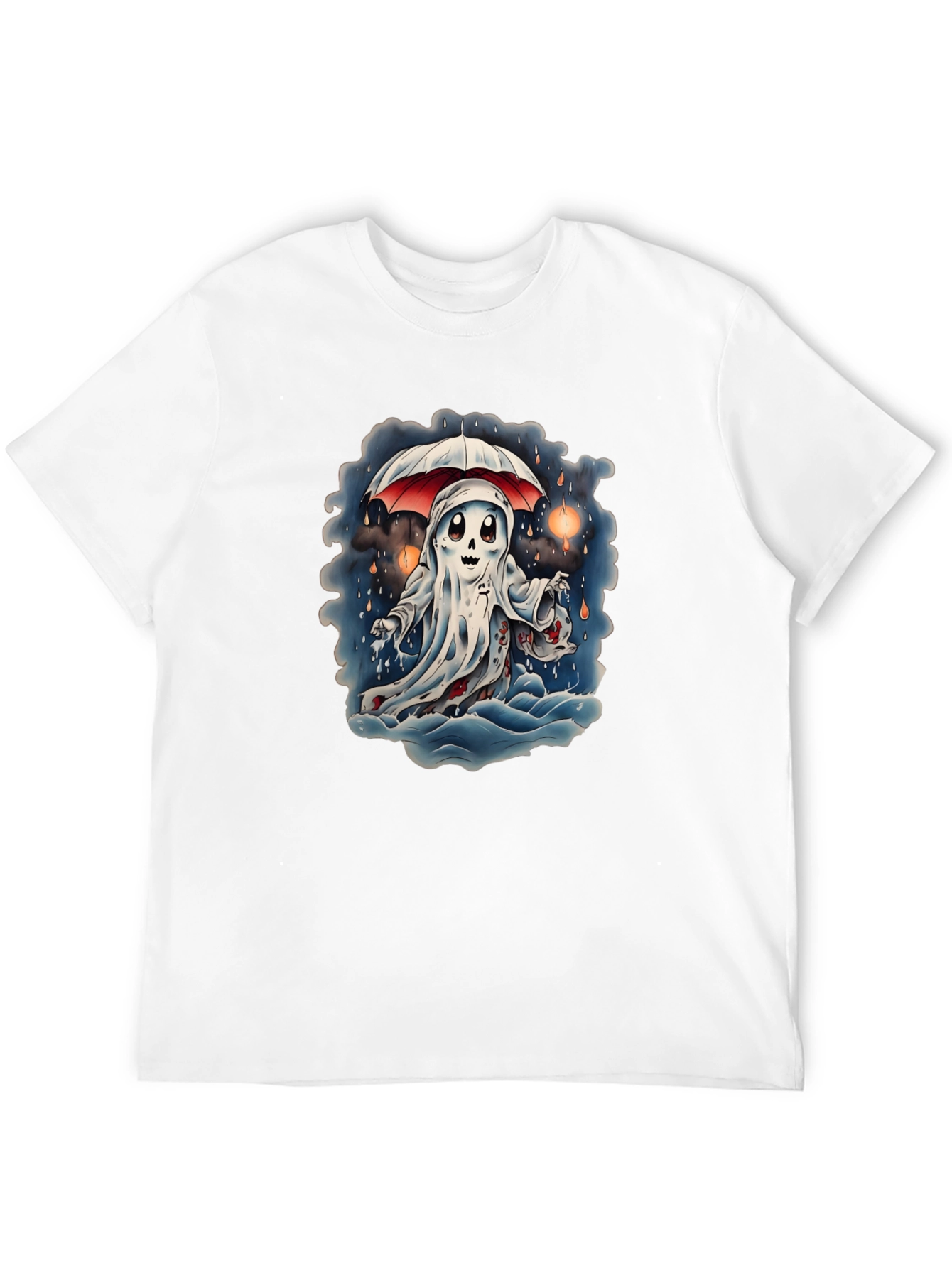 Spooky Ghost Under Umbrella Graphic Tee