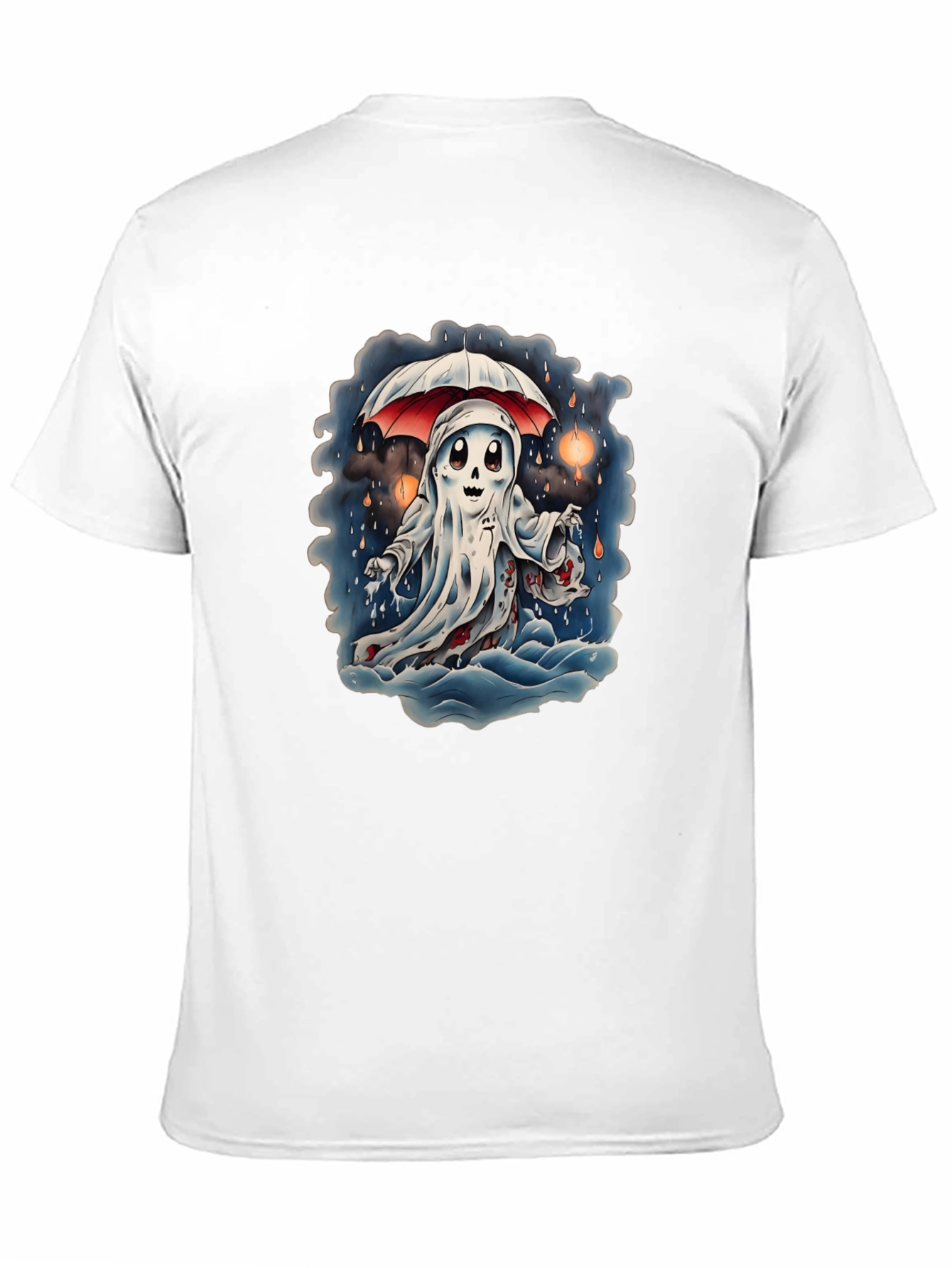 Spooky Ghost Under Umbrella Graphic Tee