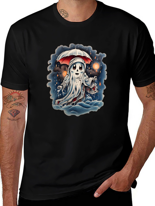 Spooky Ghost Under Umbrella Graphic Tee