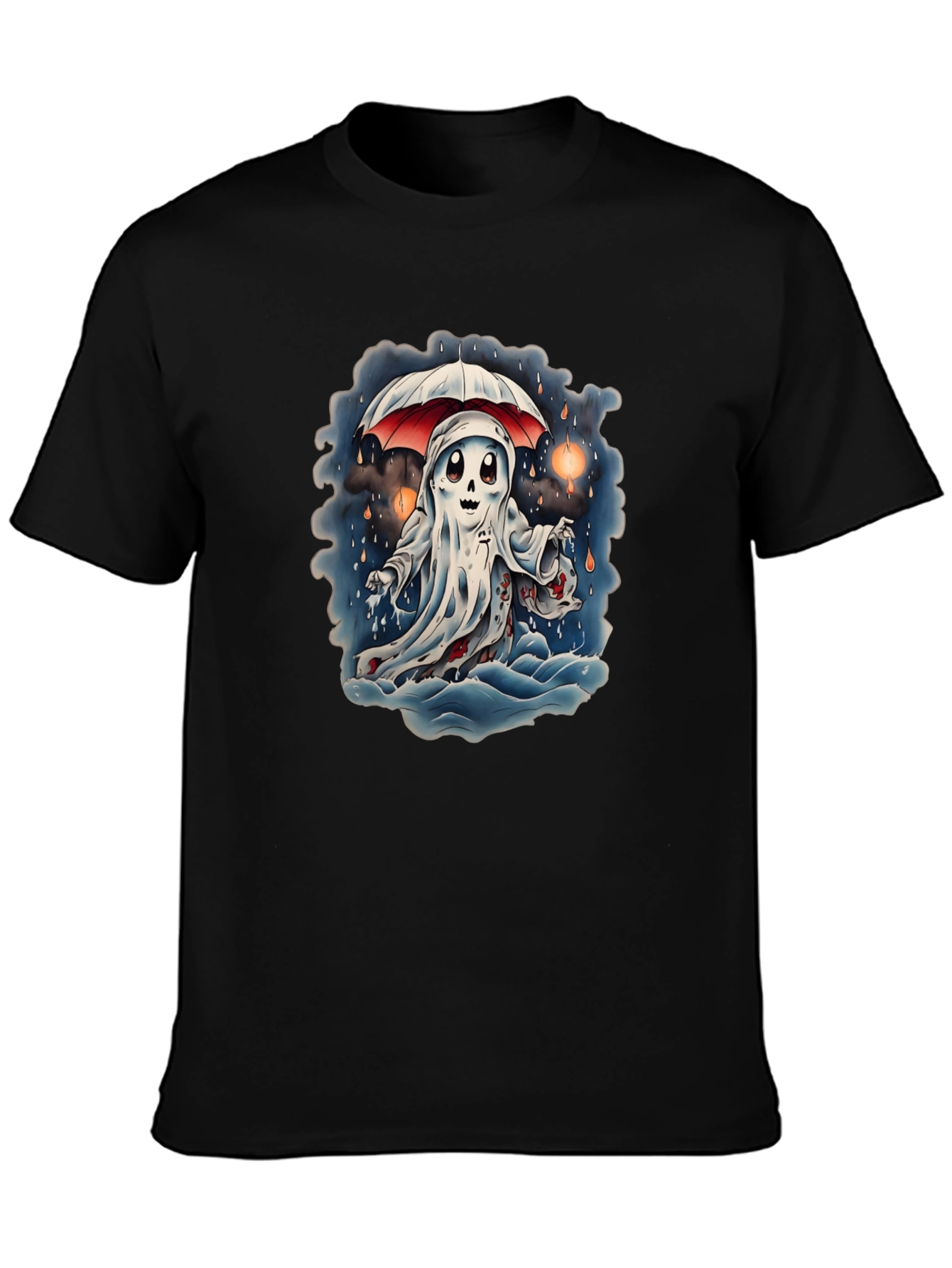 Spooky Ghost Under Umbrella Graphic Tee