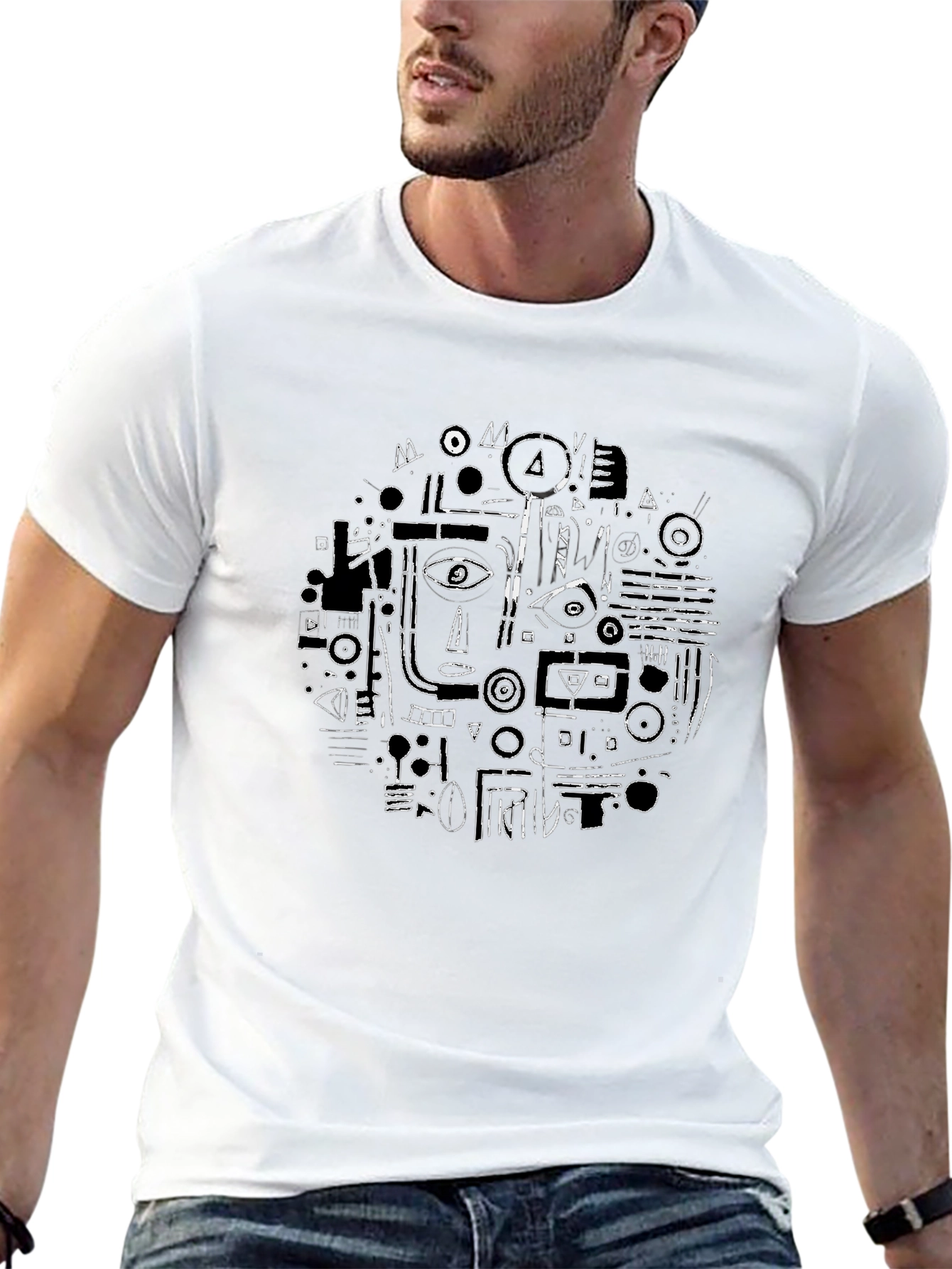 Abstract Face Graphic Black T-Shirt