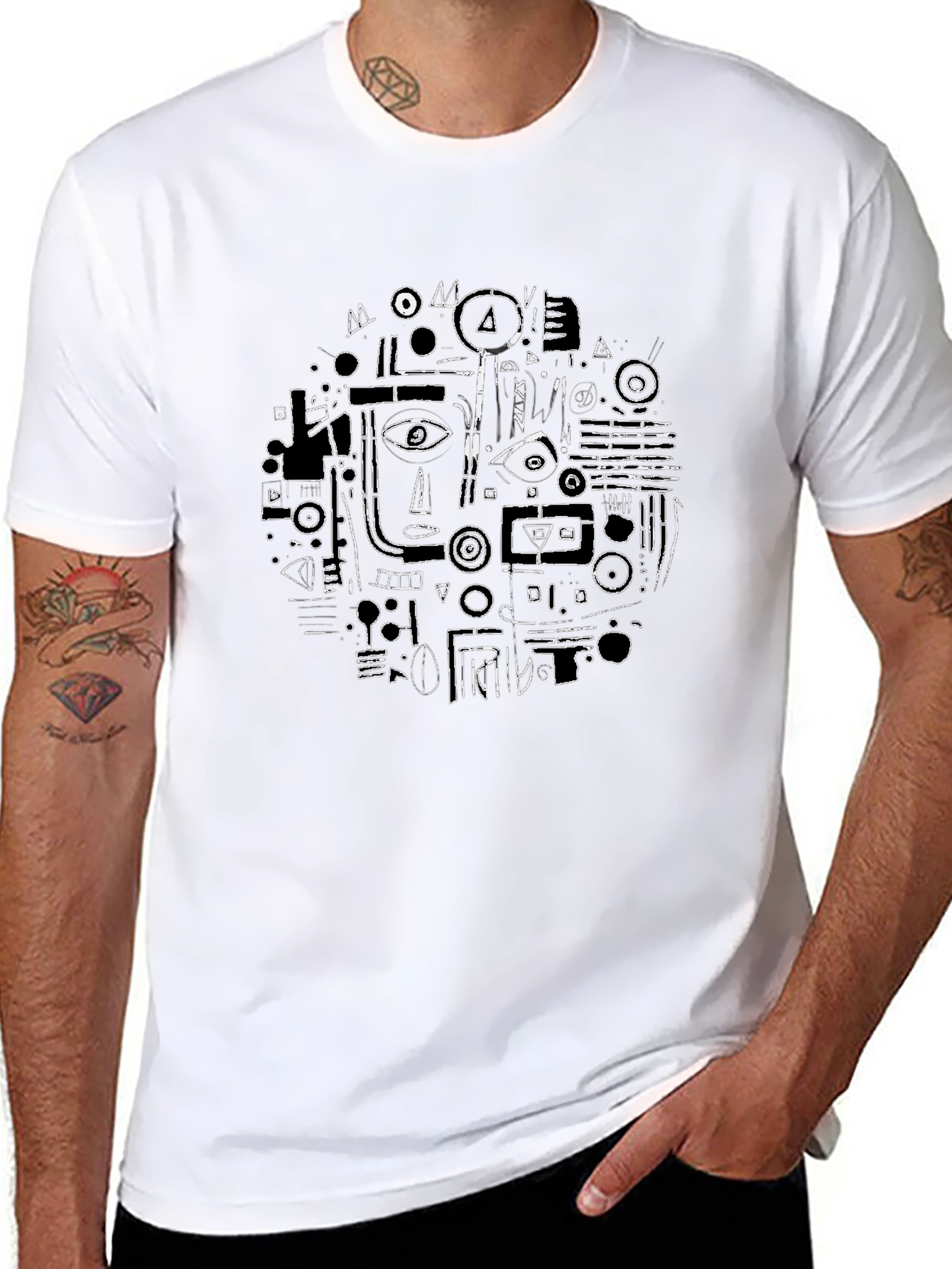 Abstract Face Graphic Black T-Shirt