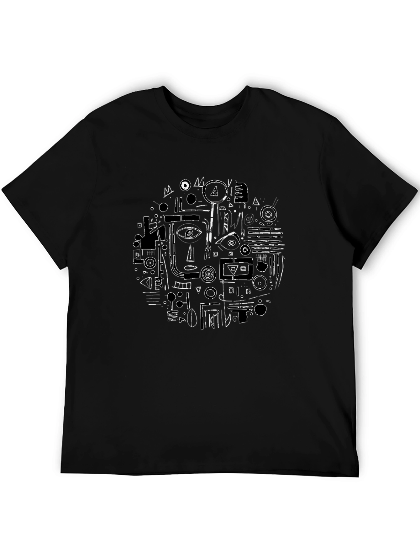 Abstract Face Graphic Black T-Shirt