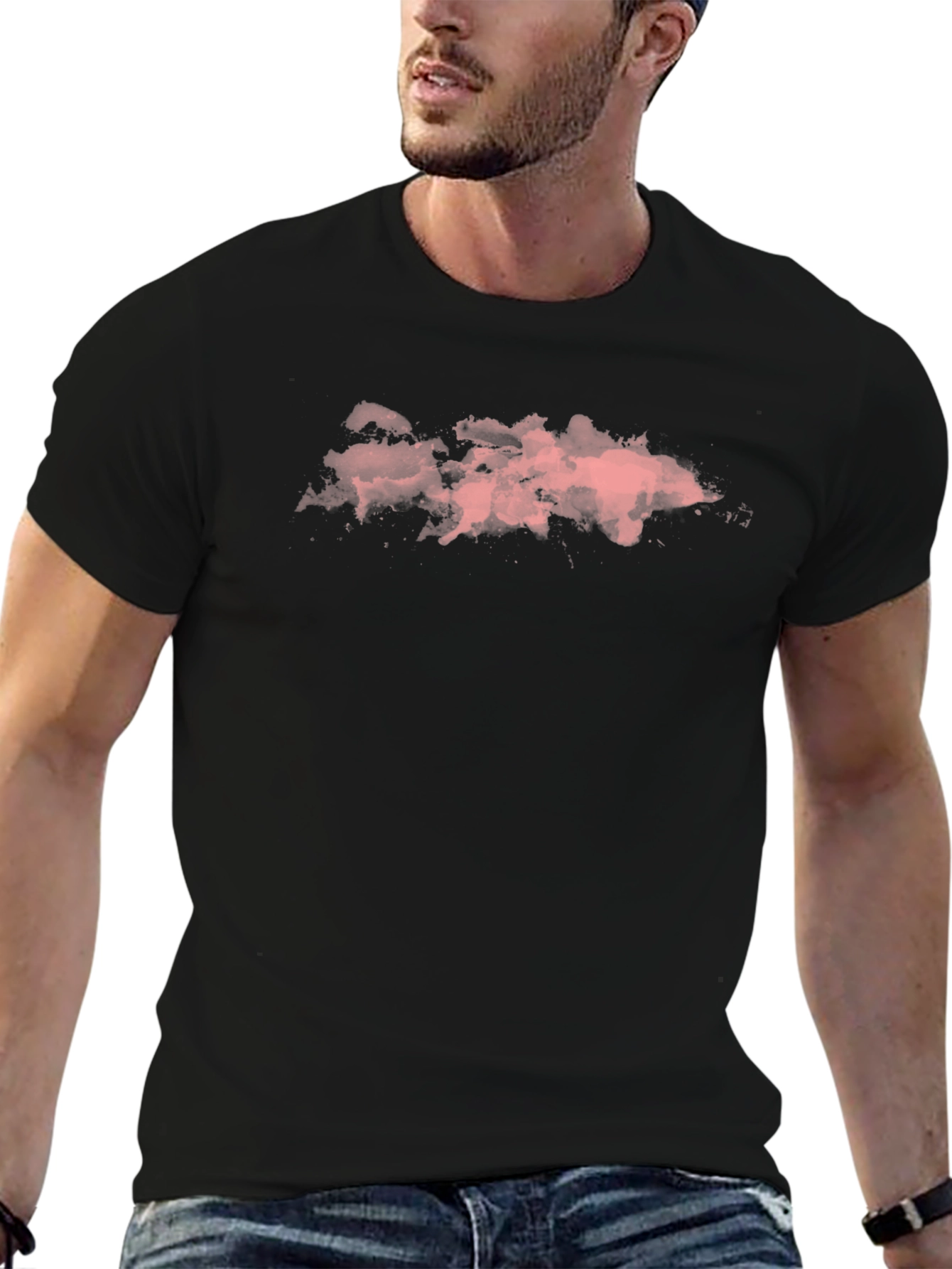 Pink Cloud Graphic Black T-Shirt