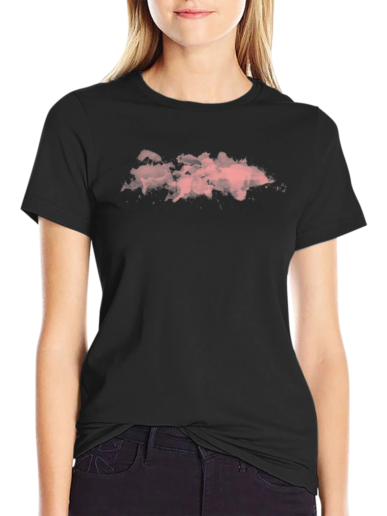 Pink Cloud Graphic Black T-Shirt