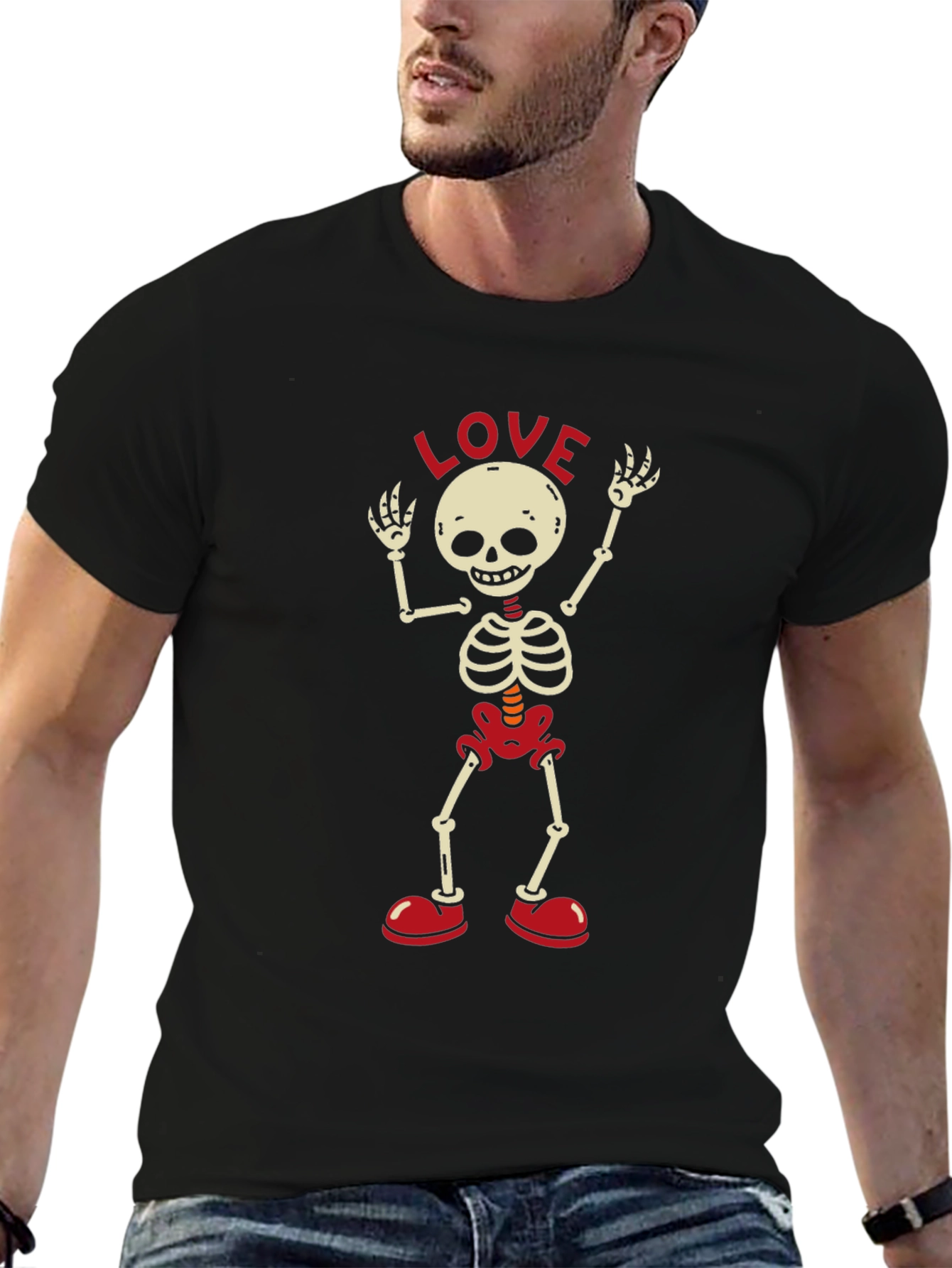 Skeleton LOVE T-Shirt - Black Crew Neck Tee