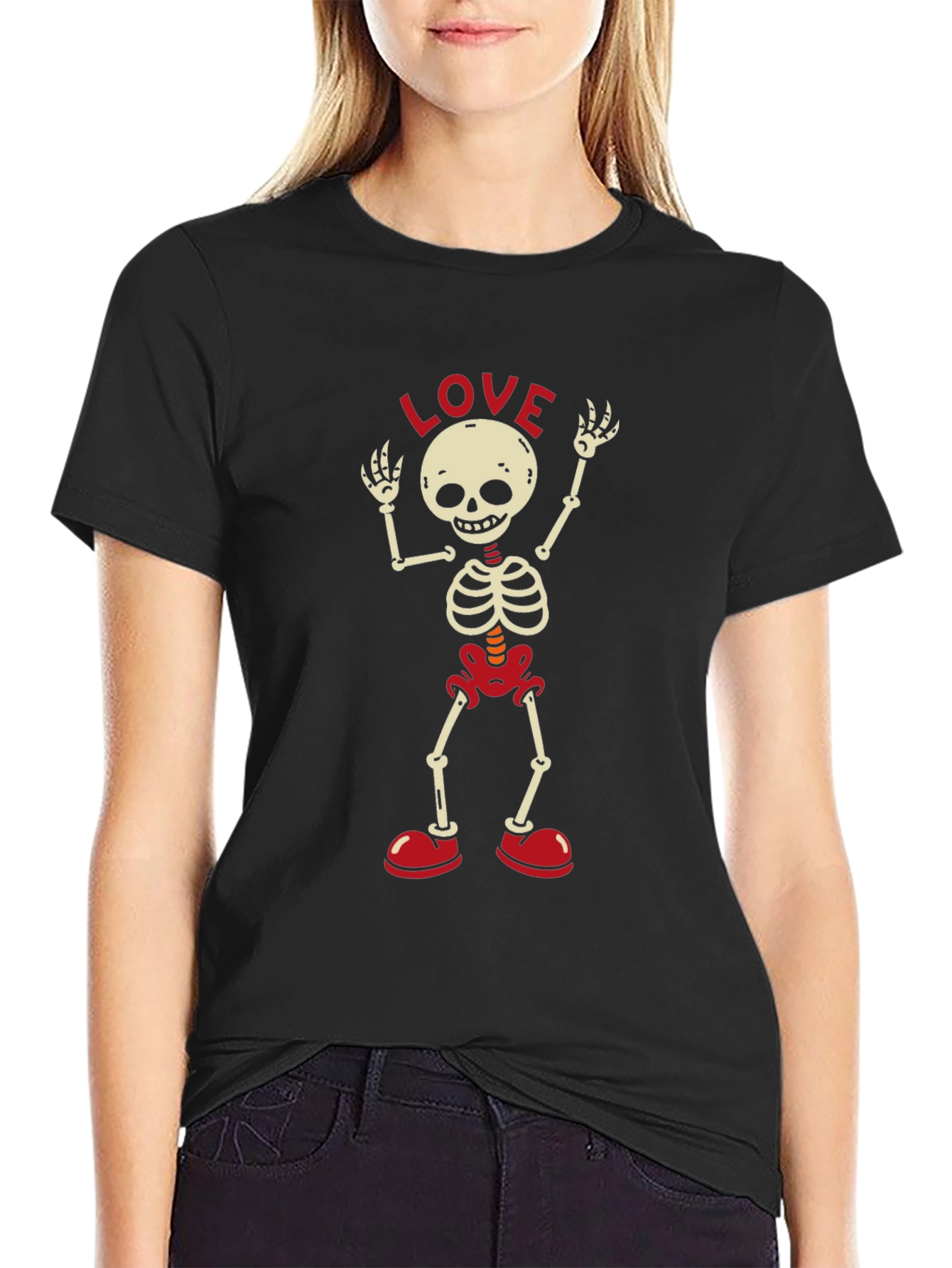 Skeleton LOVE T-Shirt - Black Crew Neck Tee