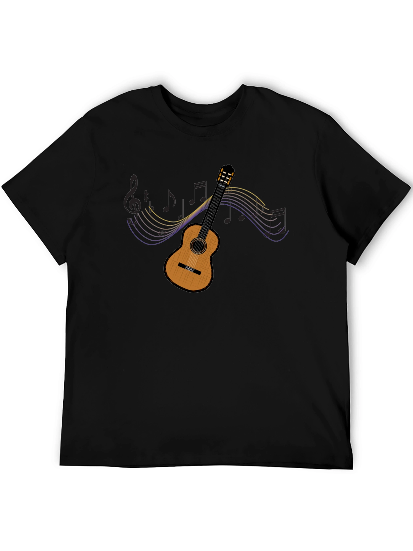 Guitar Music Notes Graphic Tee - Black