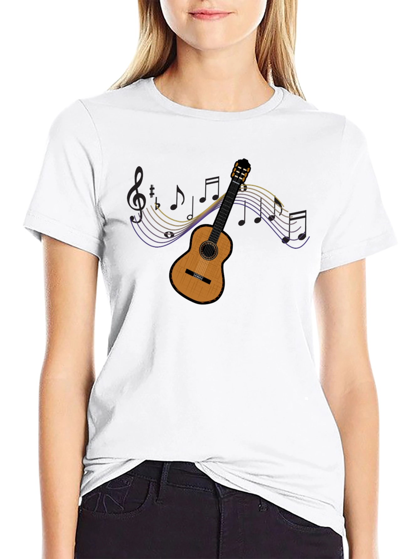 Guitar Music Notes Graphic Tee - Black