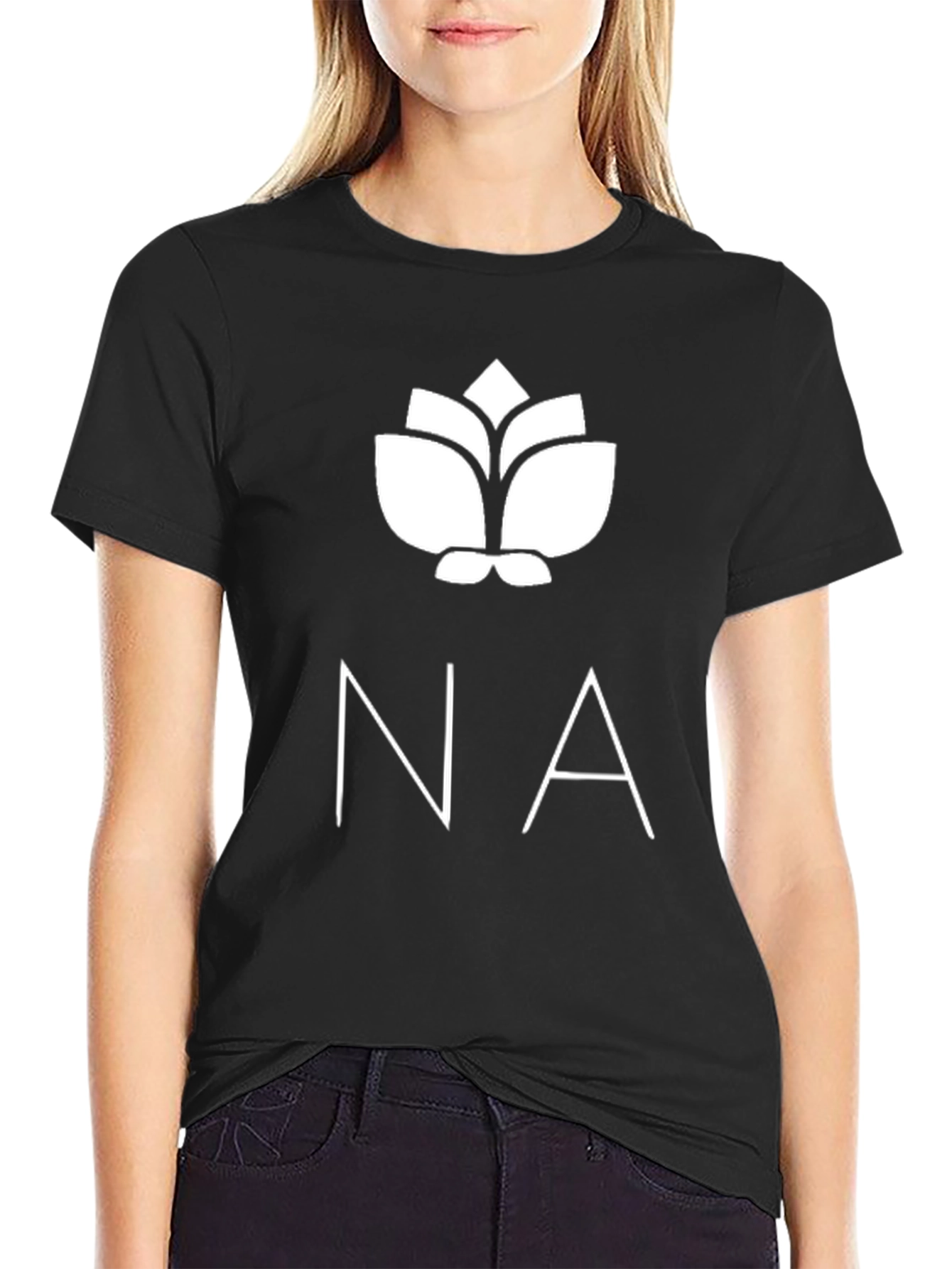 Black T-Shirt with White Flower Logo
