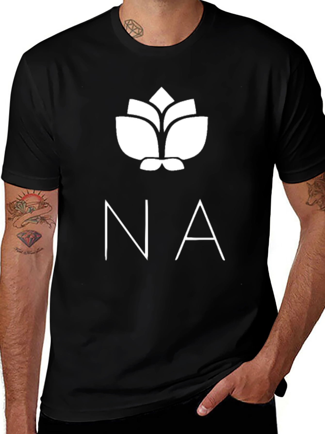 Black T-Shirt with White Flower Logo