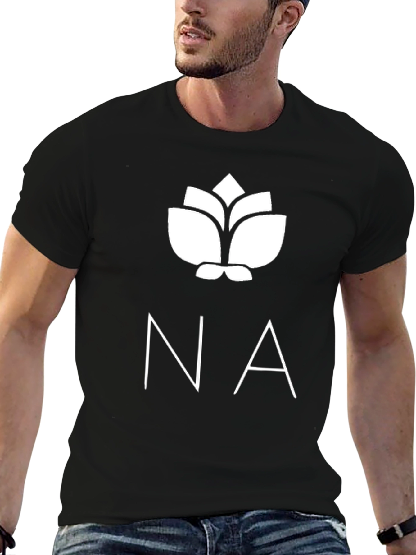 Black T-Shirt with White Flower Logo