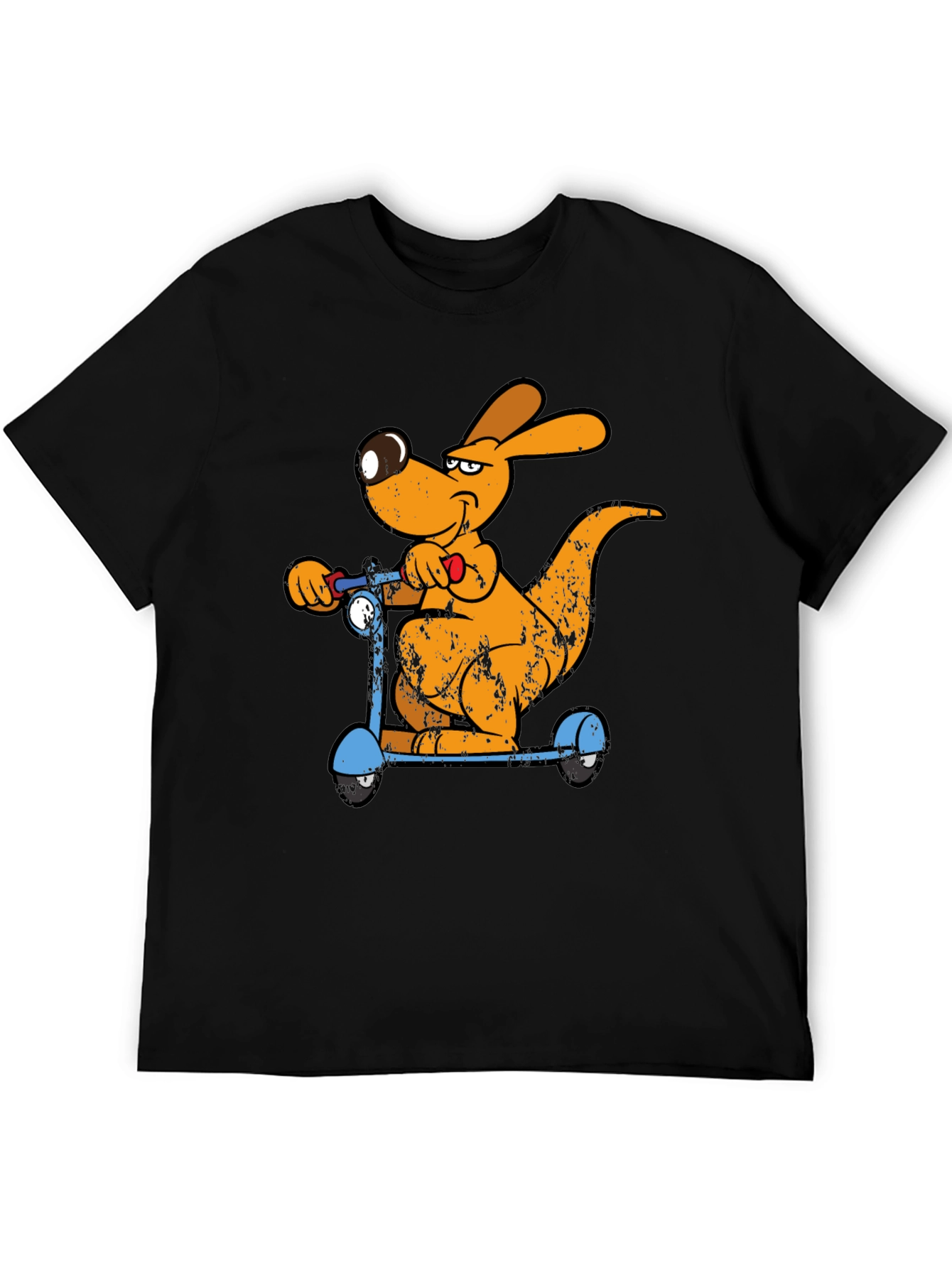 Cartoon Kangaroo Scooter Graphic Tee - Cool Black T-Shirt