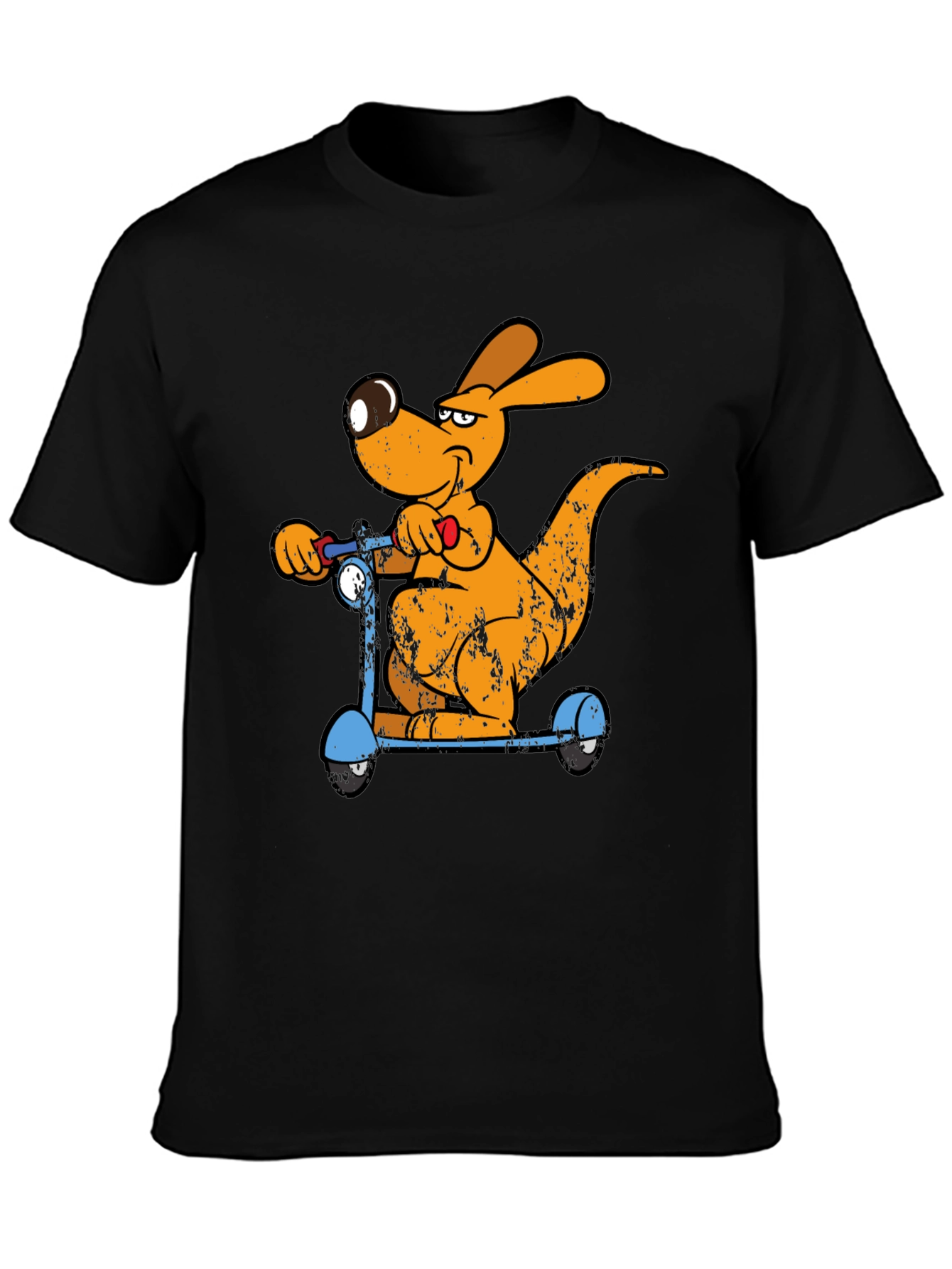 Cartoon Kangaroo Scooter Graphic Tee - Cool Black T-Shirt