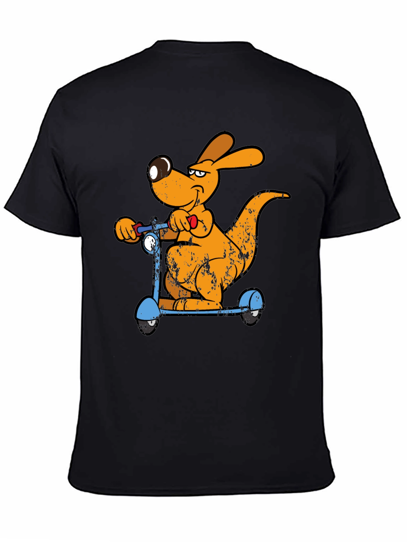 Cartoon Kangaroo Scooter Graphic Tee - Cool Black T-Shirt