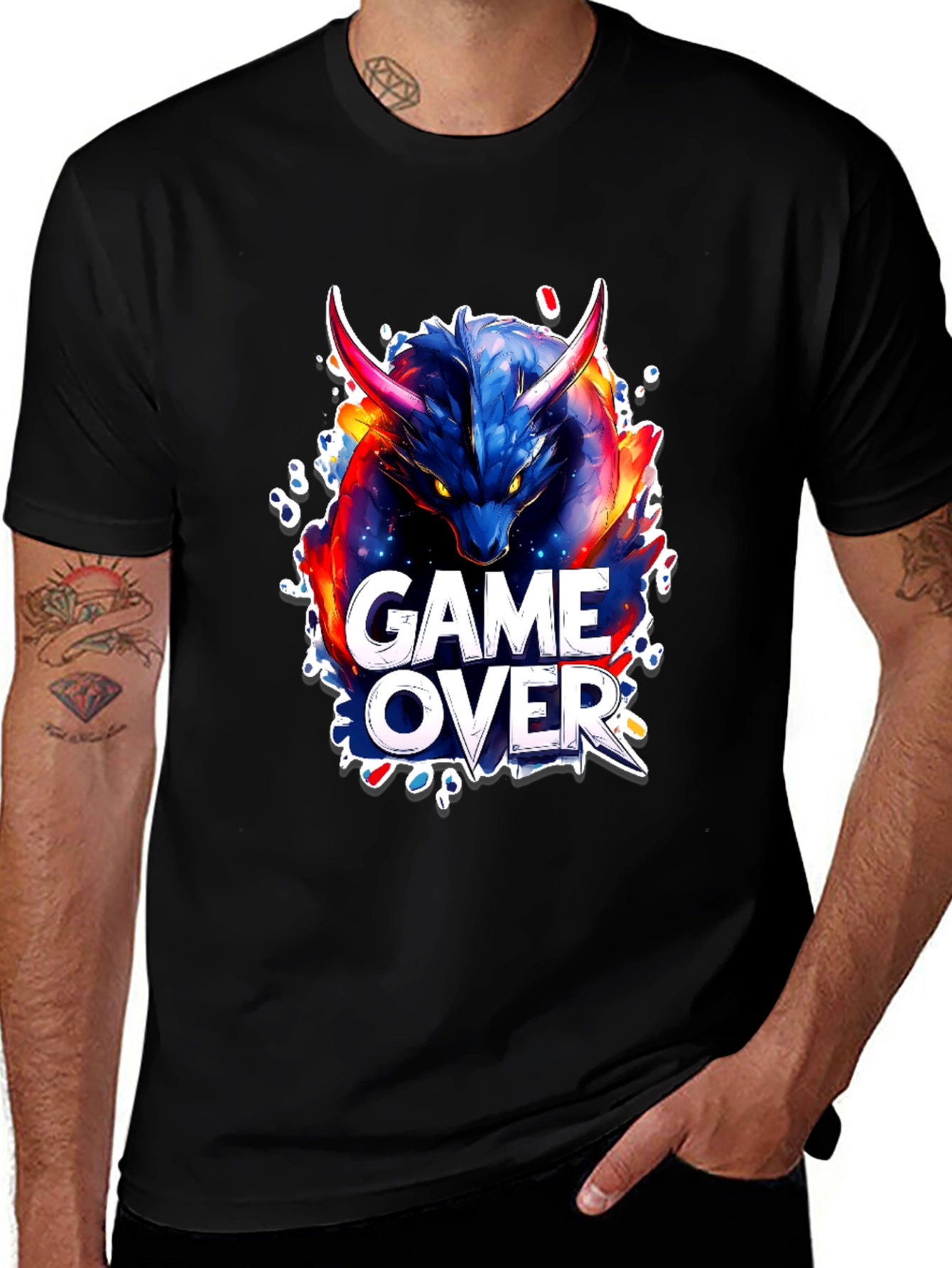 Game Over Dragon Graphic Tee - Black