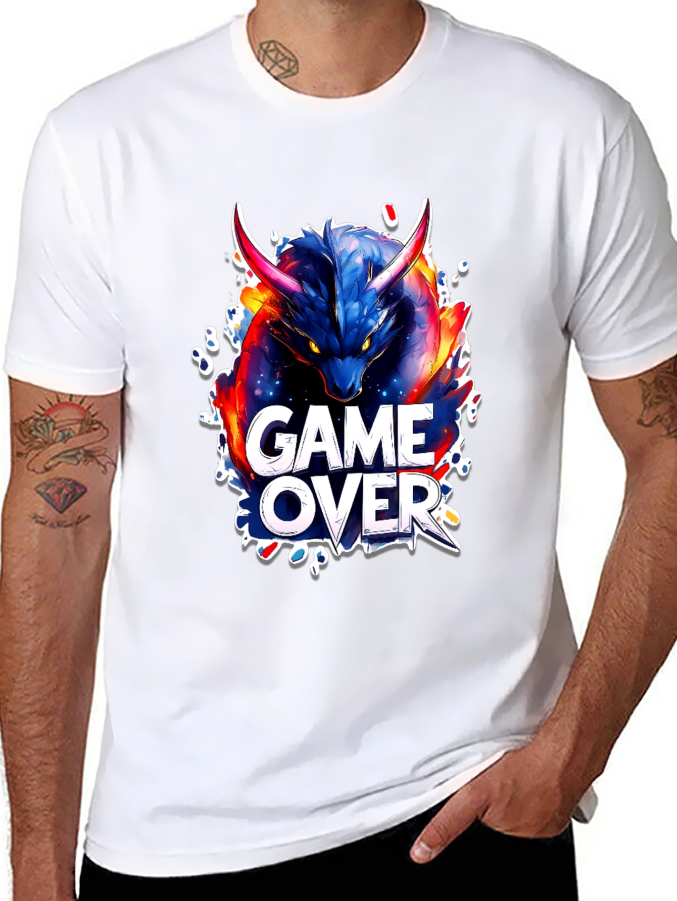 Game Over Dragon Graphic Tee - Black