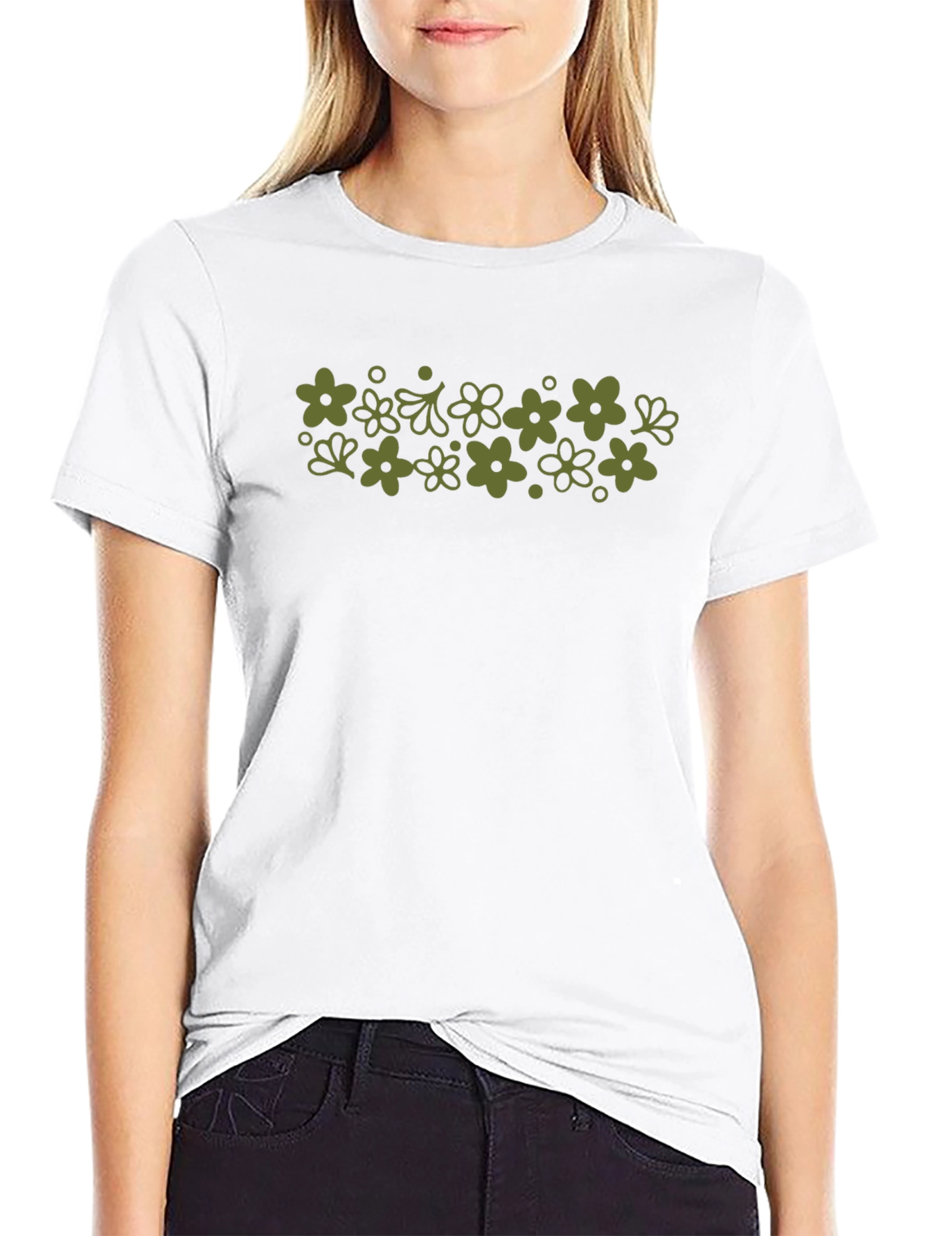Retro Flower Power Print Black T-Shirt
