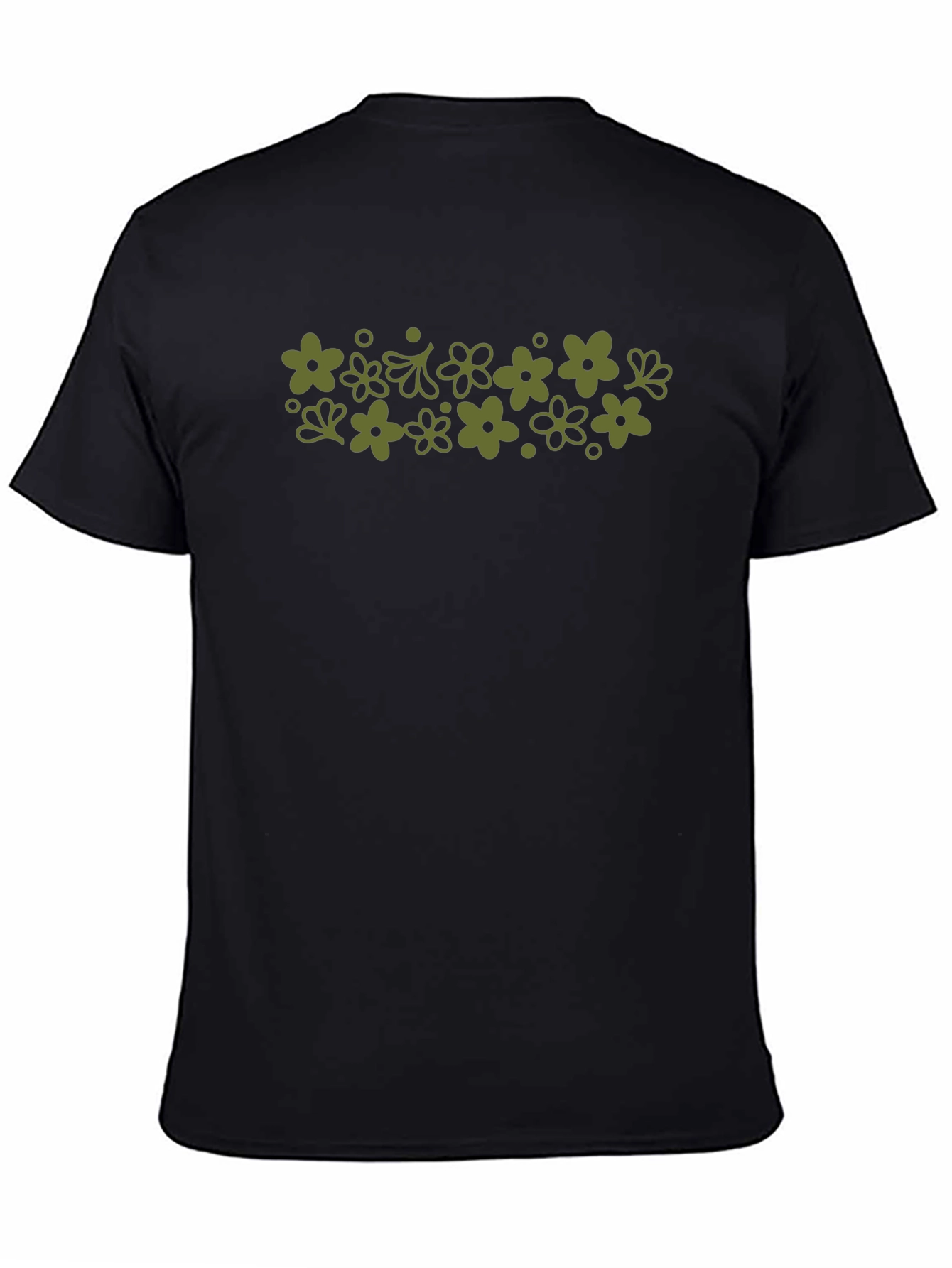 Retro Flower Power Print Black T-Shirt