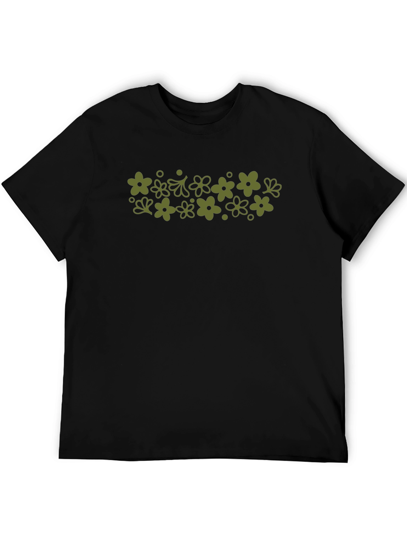 Retro Flower Power Print Black T-Shirt