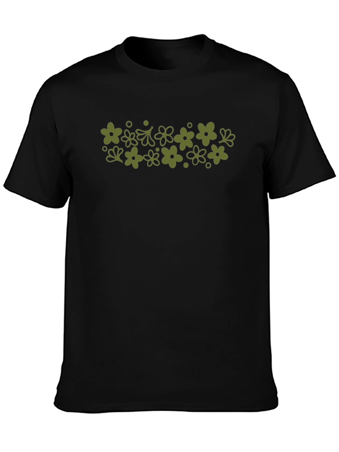 Retro Flower Power Print Black T-Shirt