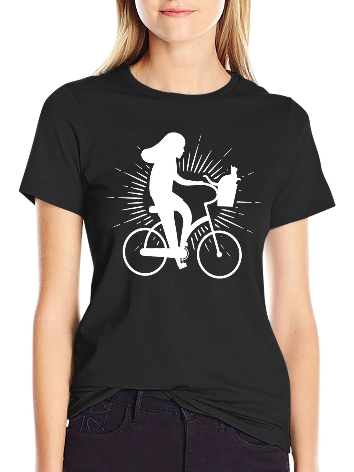 Whimsical Bike Ride T-Shirt - Cat in Basket!