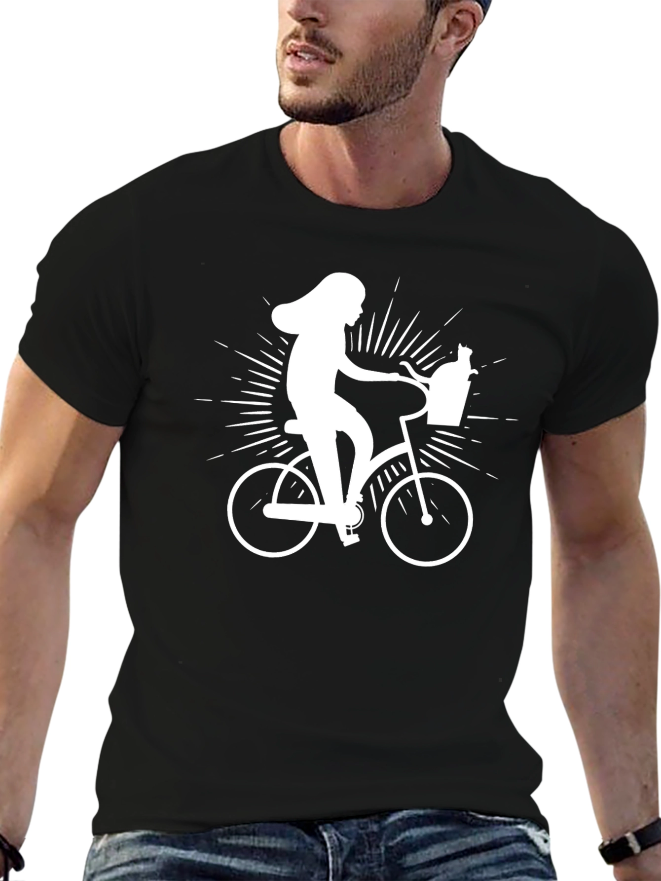 Whimsical Bike Ride T-Shirt - Cat in Basket!