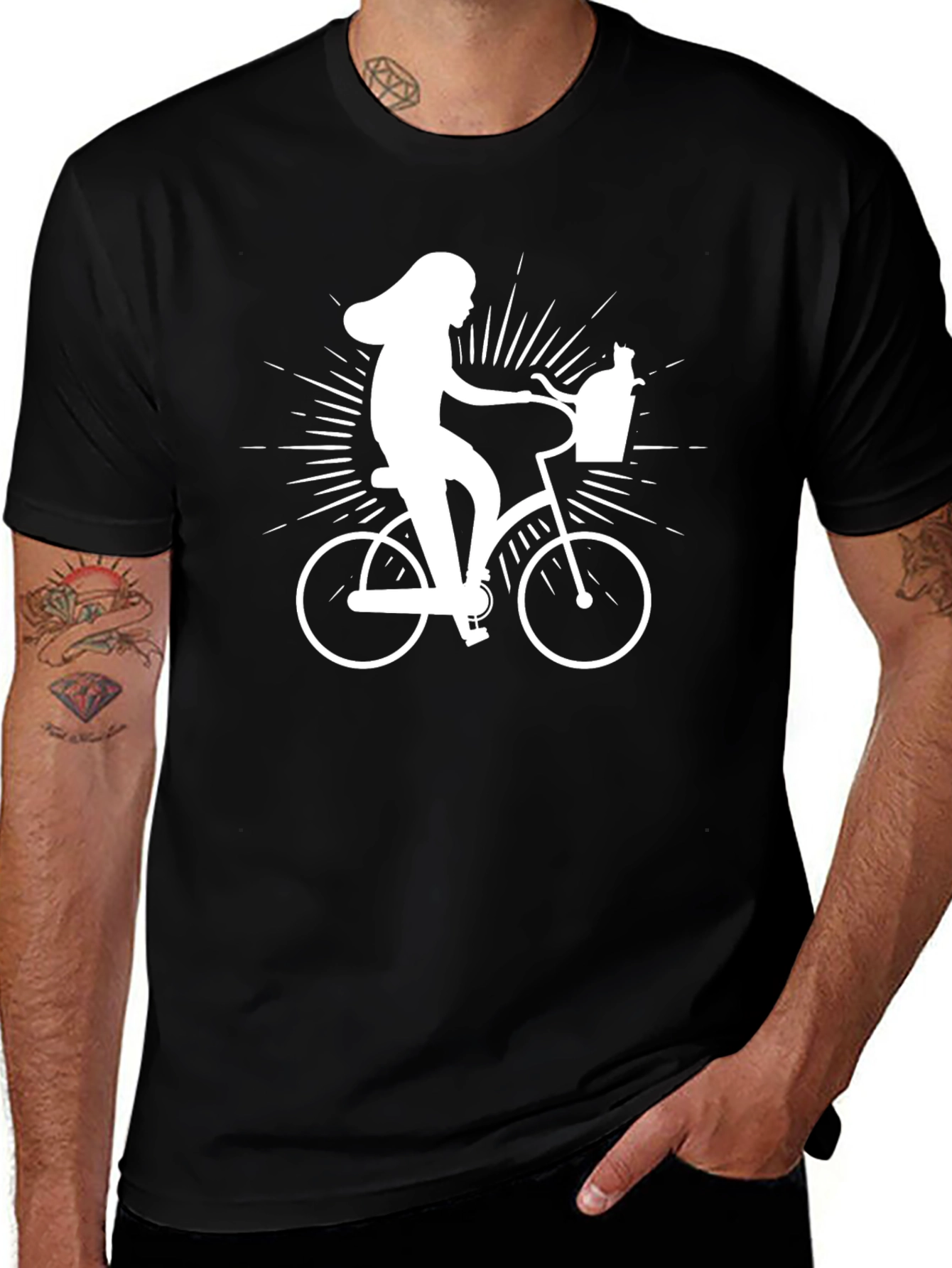 Whimsical Bike Ride T-Shirt - Cat in Basket!