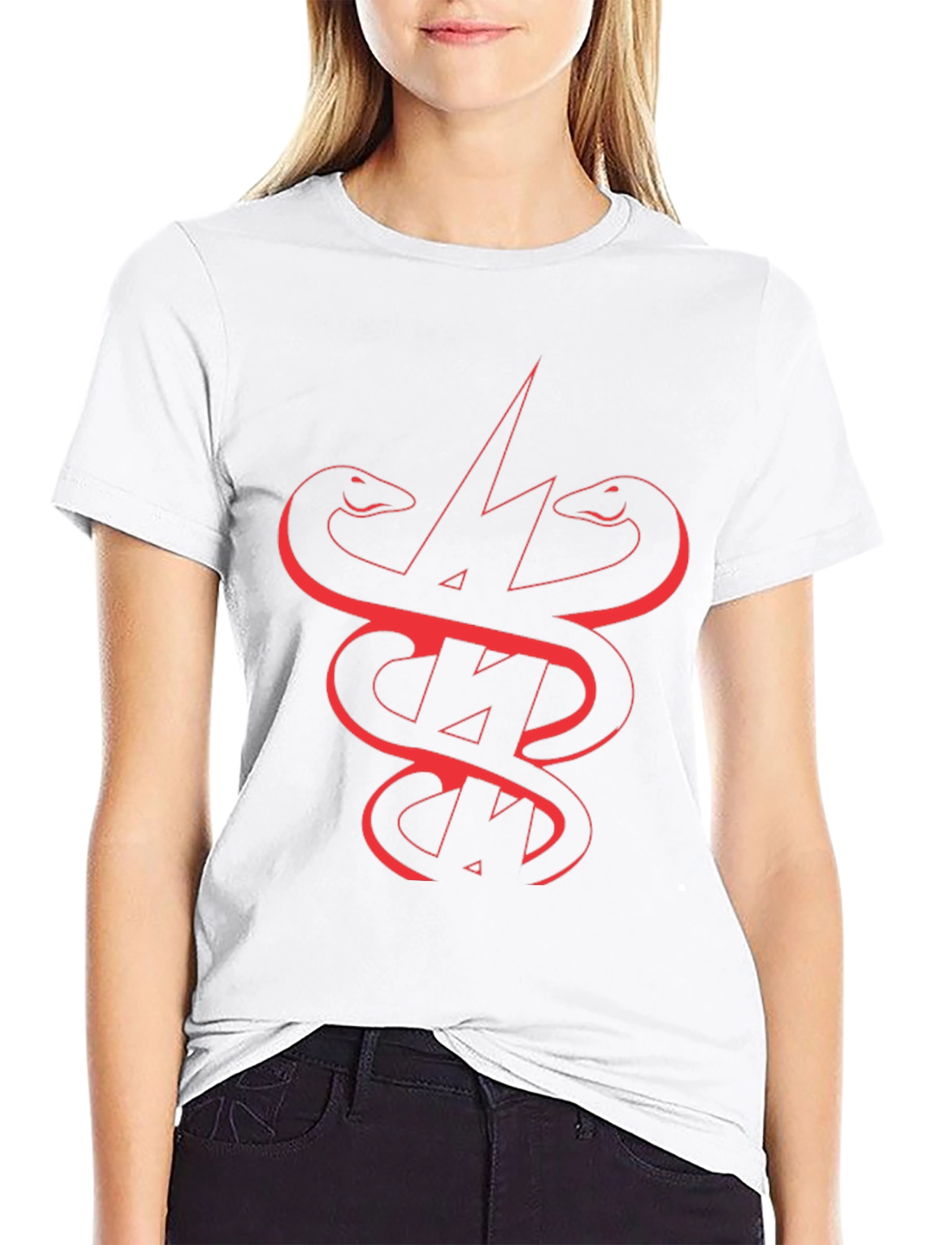 Black T-Shirt with Snake and Lightning Bolt Graphic