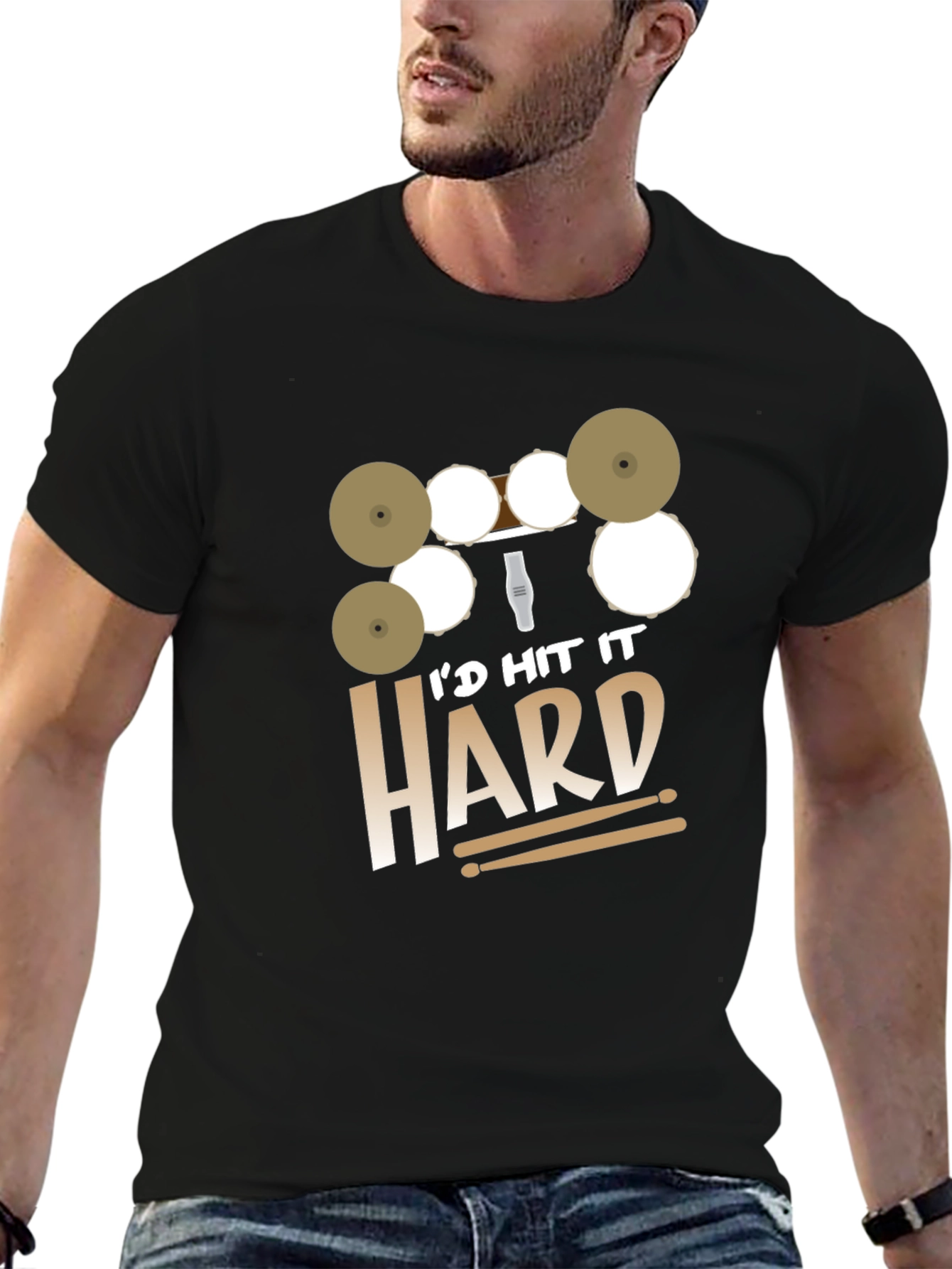 Id Hit It Hard Drummer Black T-Shirt