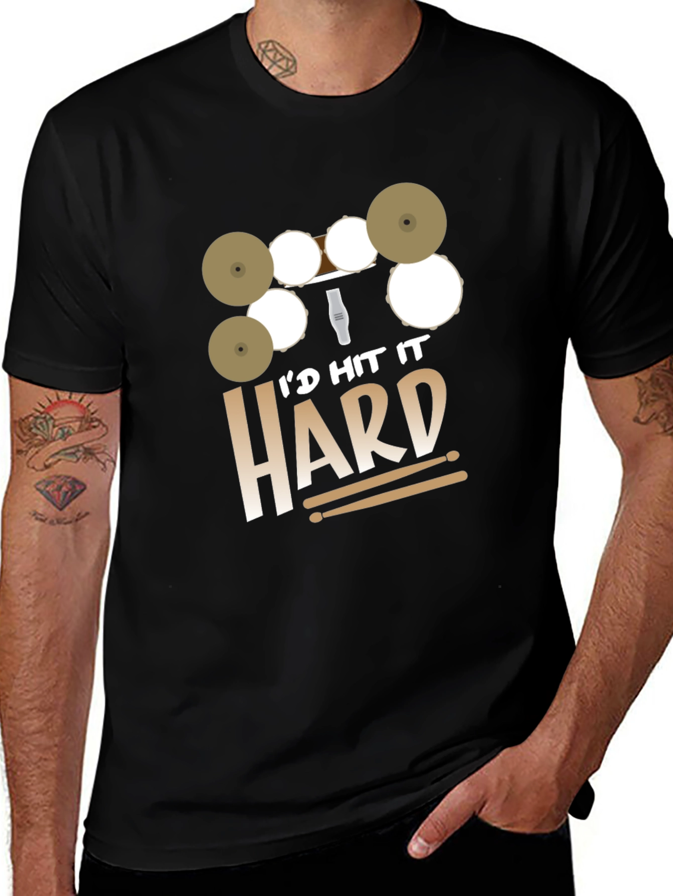 Id Hit It Hard Drummer Black T-Shirt