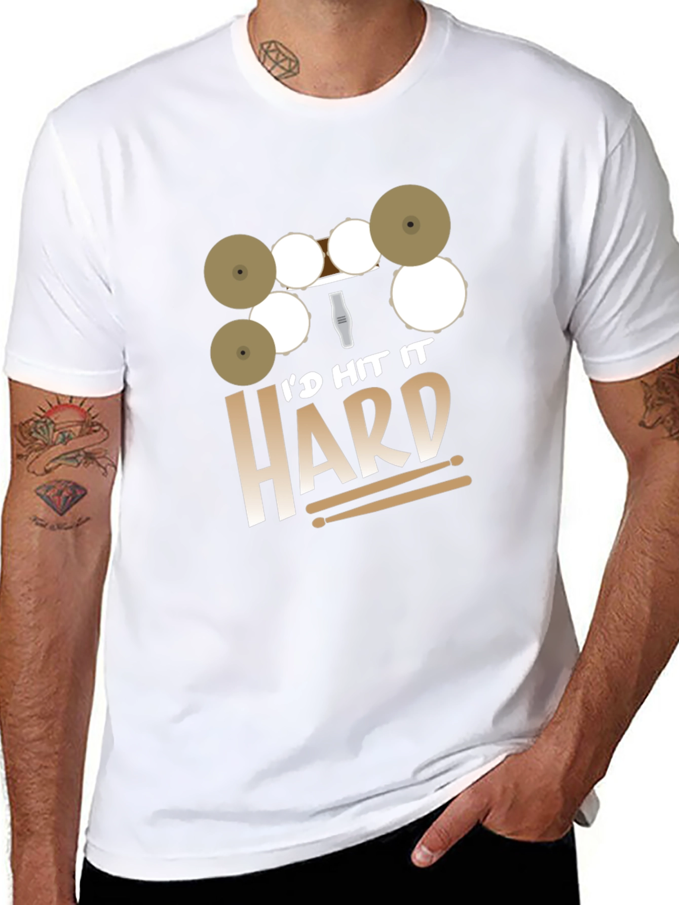 Id Hit It Hard Drummer Black T-Shirt