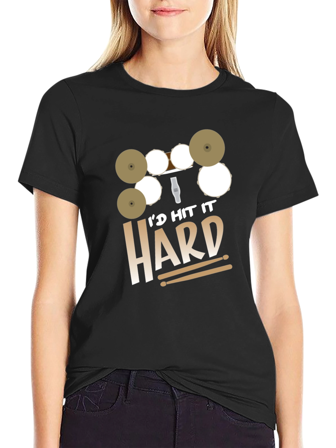 Id Hit It Hard Drummer Black T-Shirt