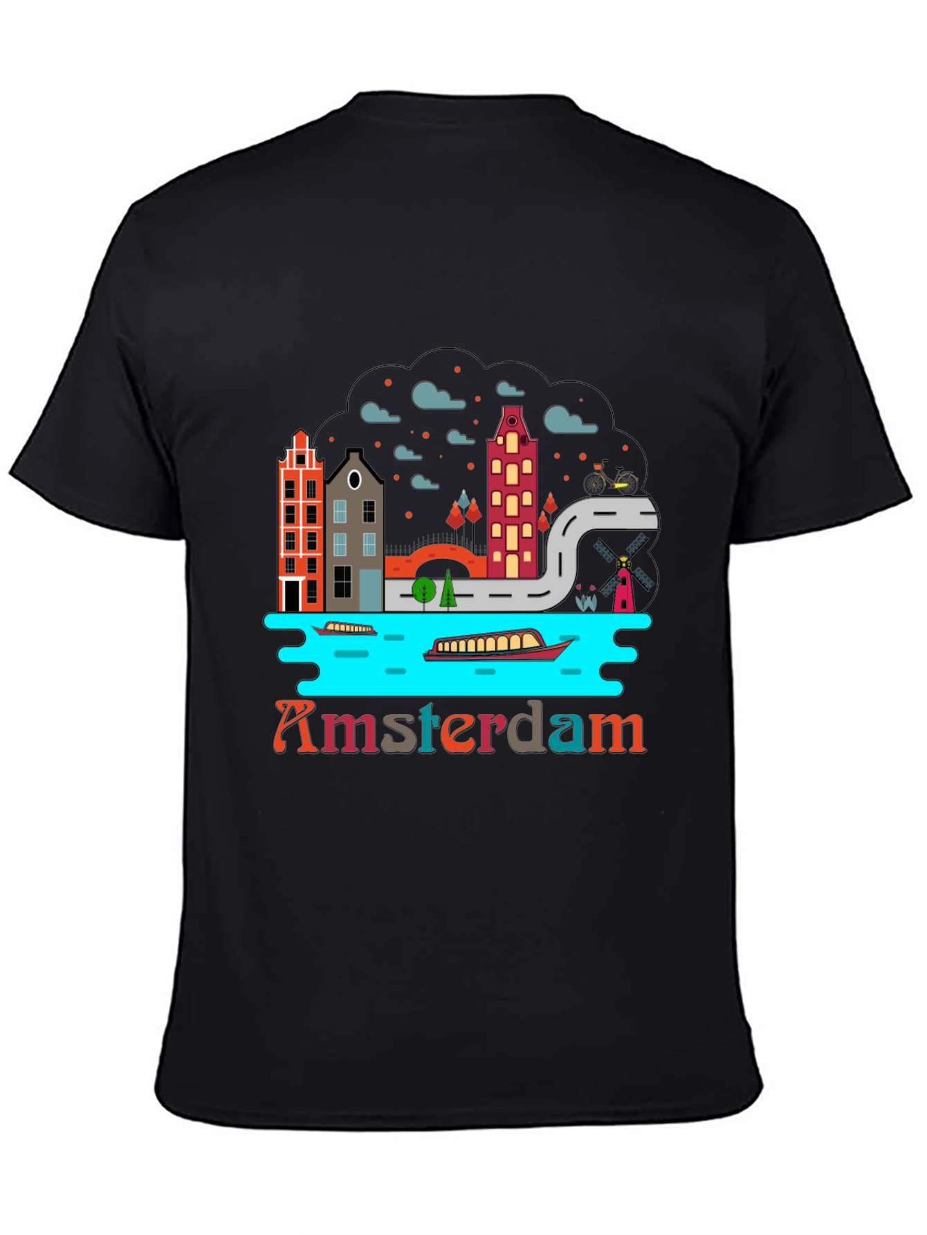 Amsterdam T-Shirt Black Graphic Tee Novelty Travel Shirt