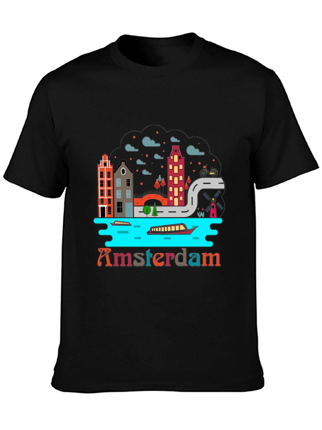Amsterdam T-Shirt Black Graphic Tee Novelty Travel Shirt