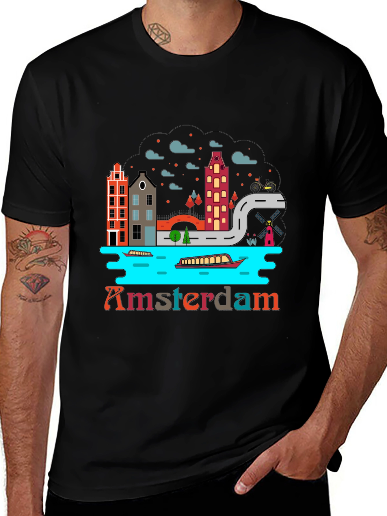 Amsterdam T-Shirt Black Graphic Tee Novelty Travel Shirt