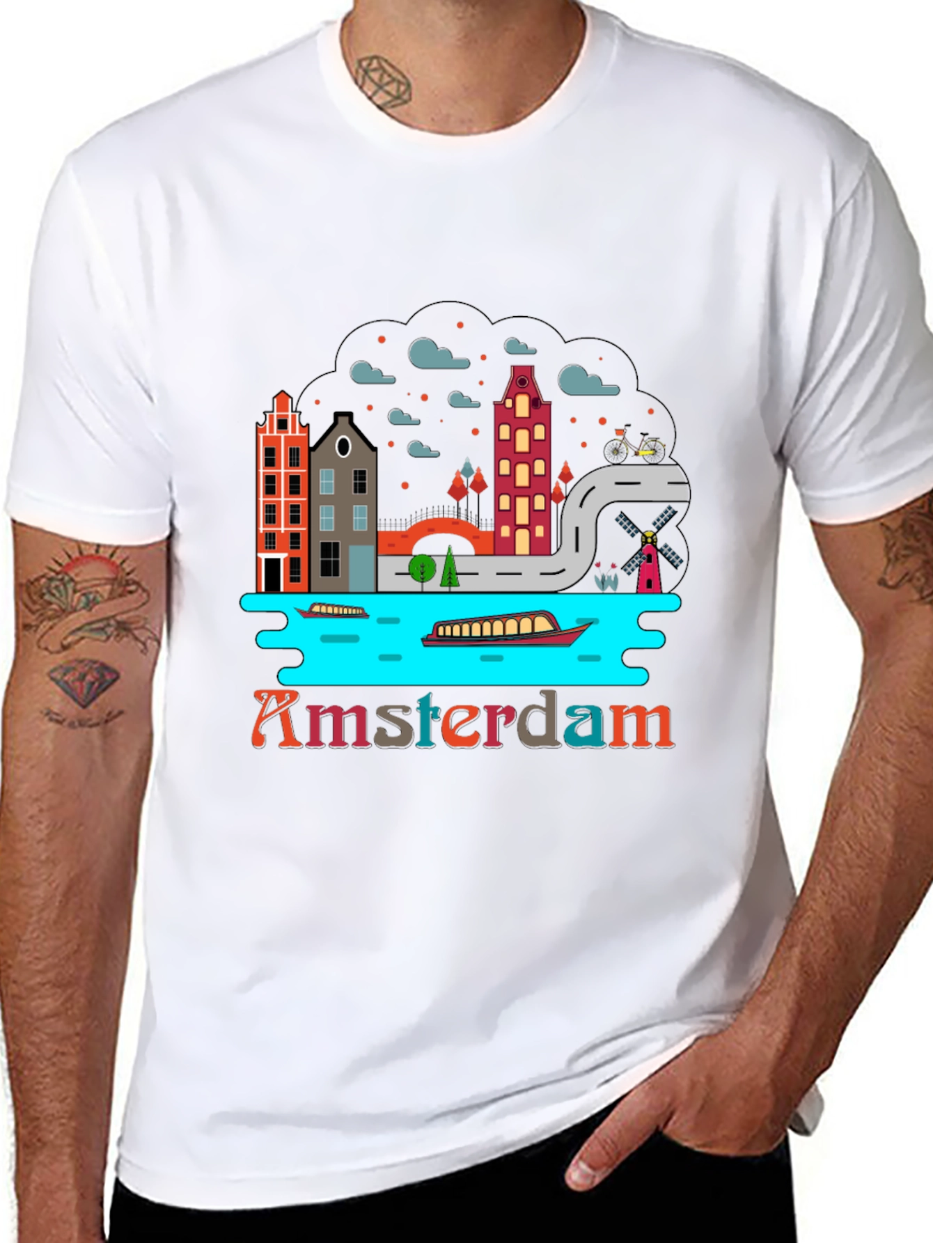 Amsterdam T-Shirt Black Graphic Tee Novelty Travel Shirt