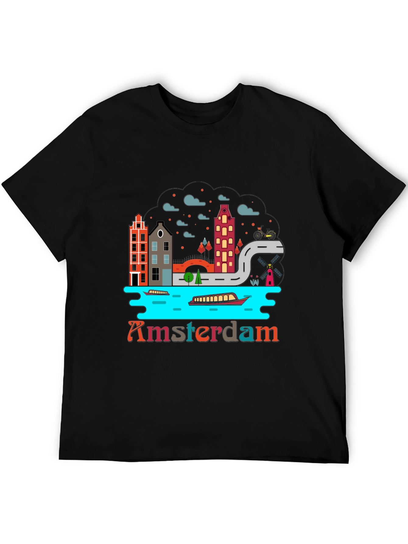 Amsterdam T-Shirt Black Graphic Tee Novelty Travel Shirt