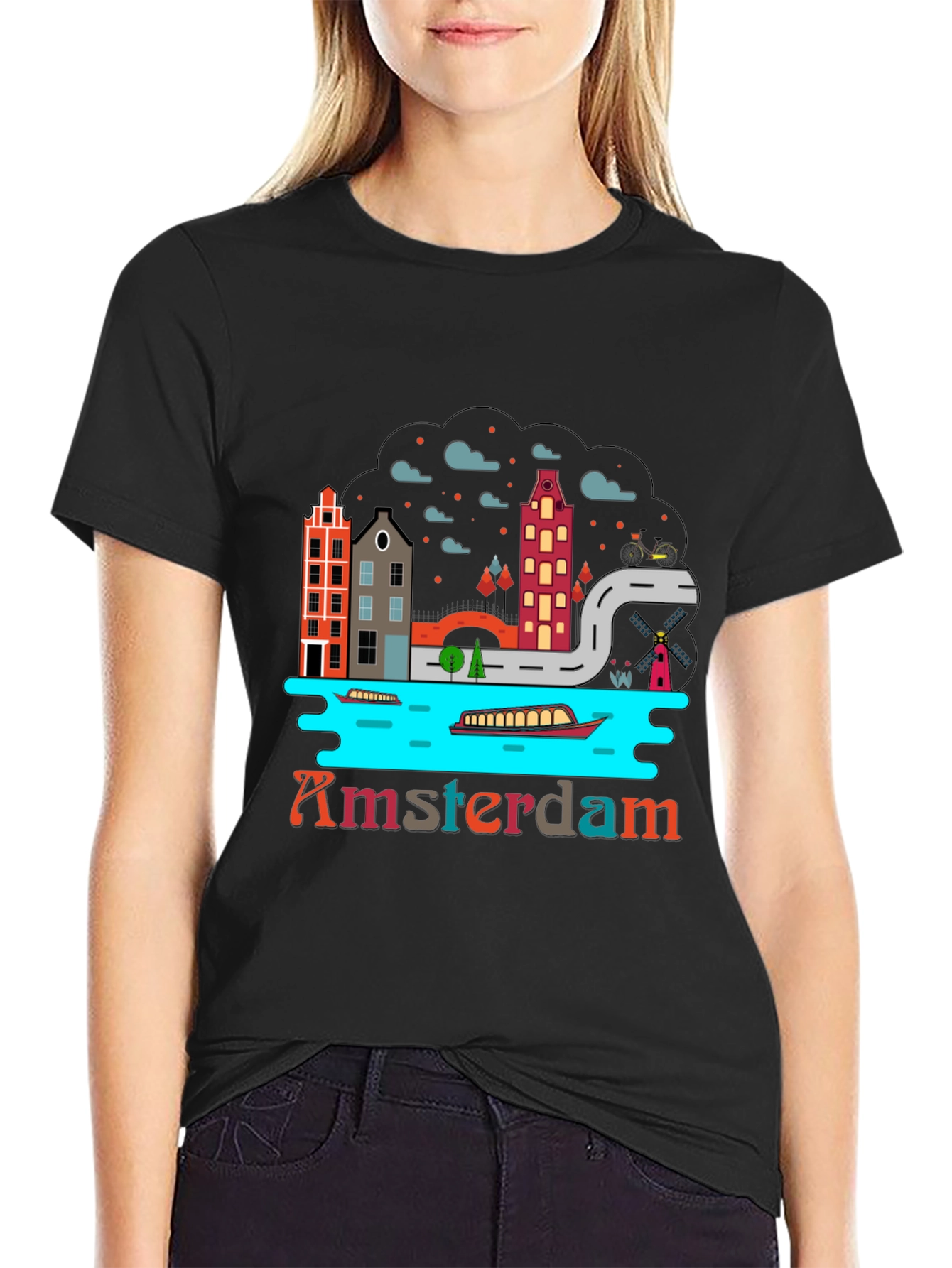 Amsterdam T-Shirt Black Graphic Tee Novelty Travel Shirt