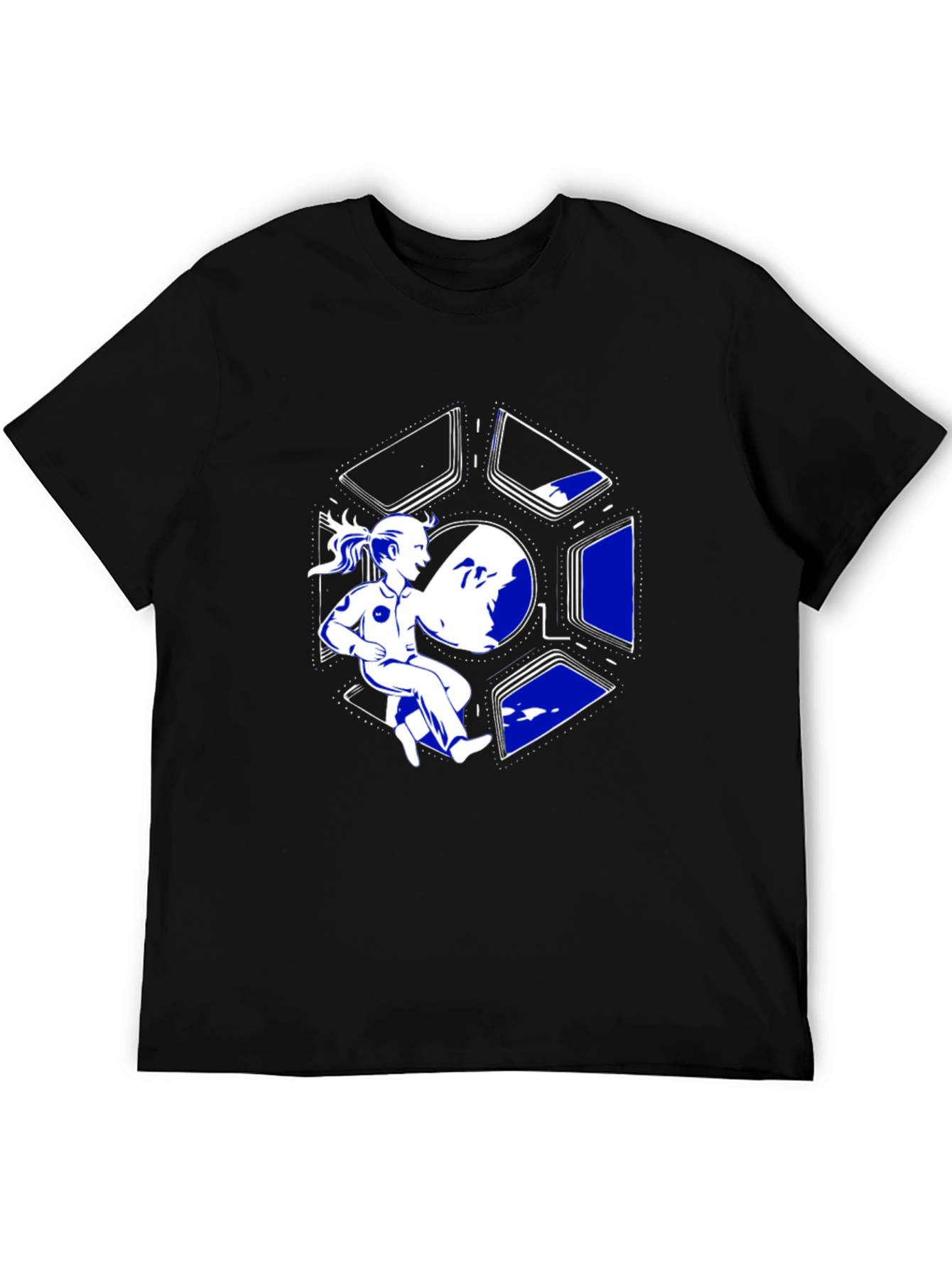 Sci-Fi Girl in Space T-Shirt - Black Cotton Tee