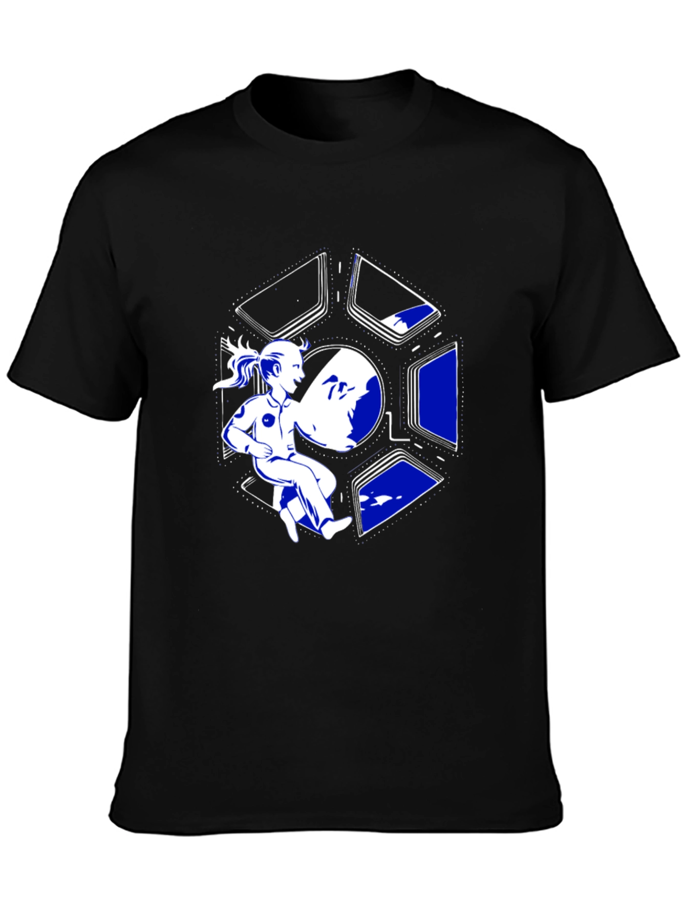 Sci-Fi Girl in Space T-Shirt - Black Cotton Tee