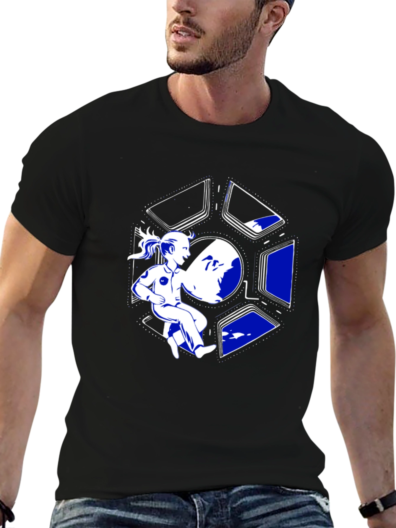 Sci-Fi Girl in Space T-Shirt - Black Cotton Tee