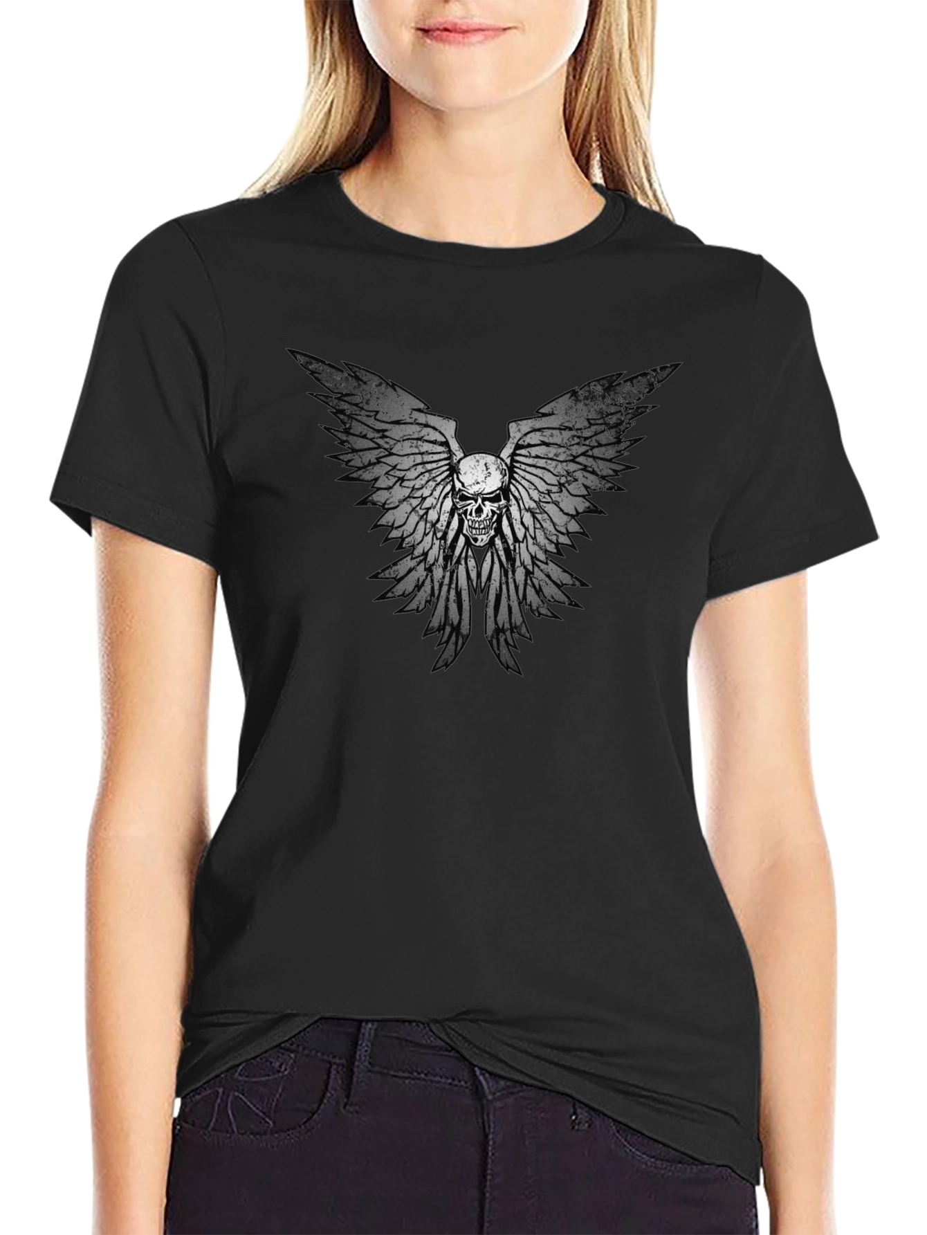 Skull Wings Graphic Black T-Shirt